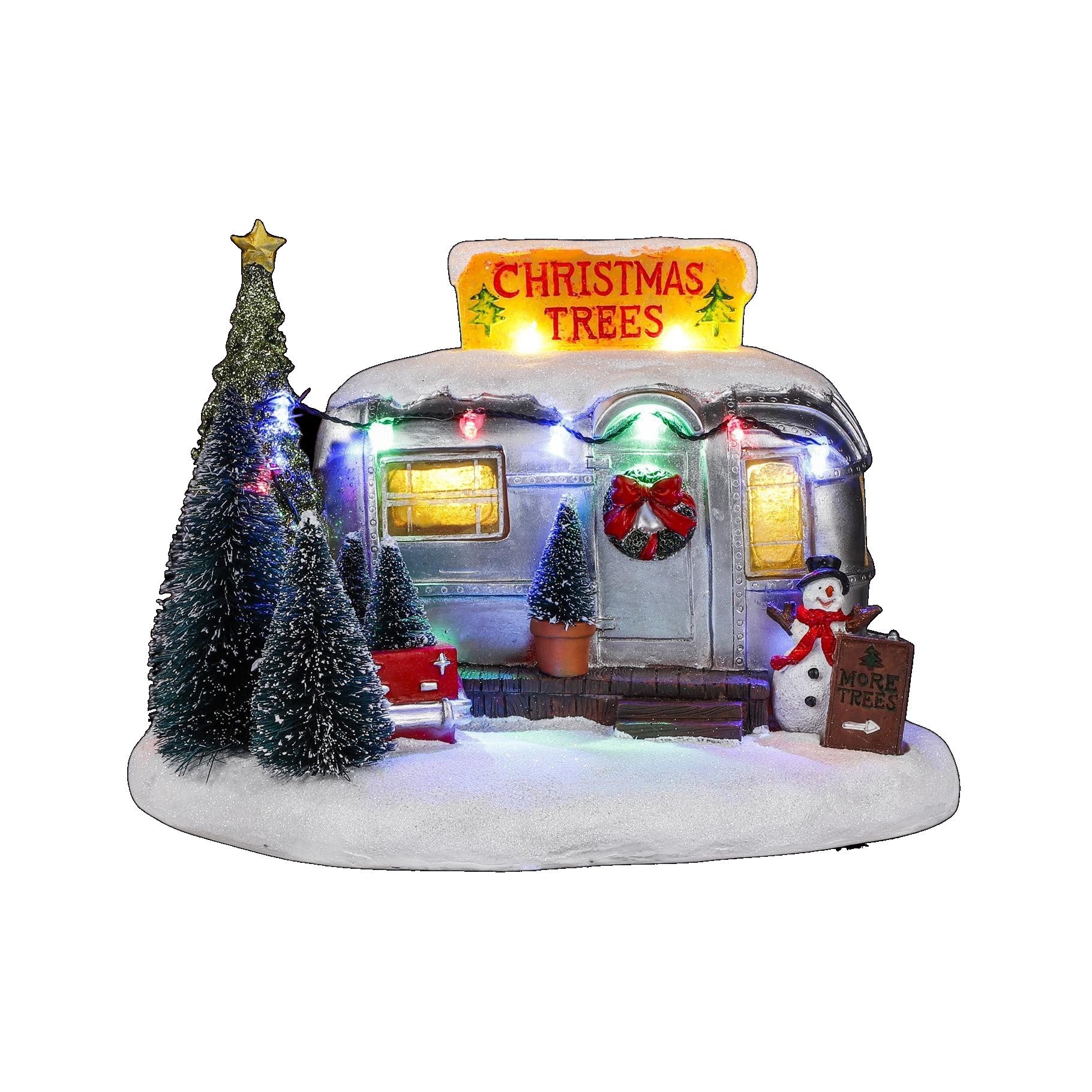 HI LED Dekoobjekt LED Weihnachtsstadt Wohnwagen "Baumverkauf" 10 LEDs ca. 25 x 18 x 17, LED fest integriert