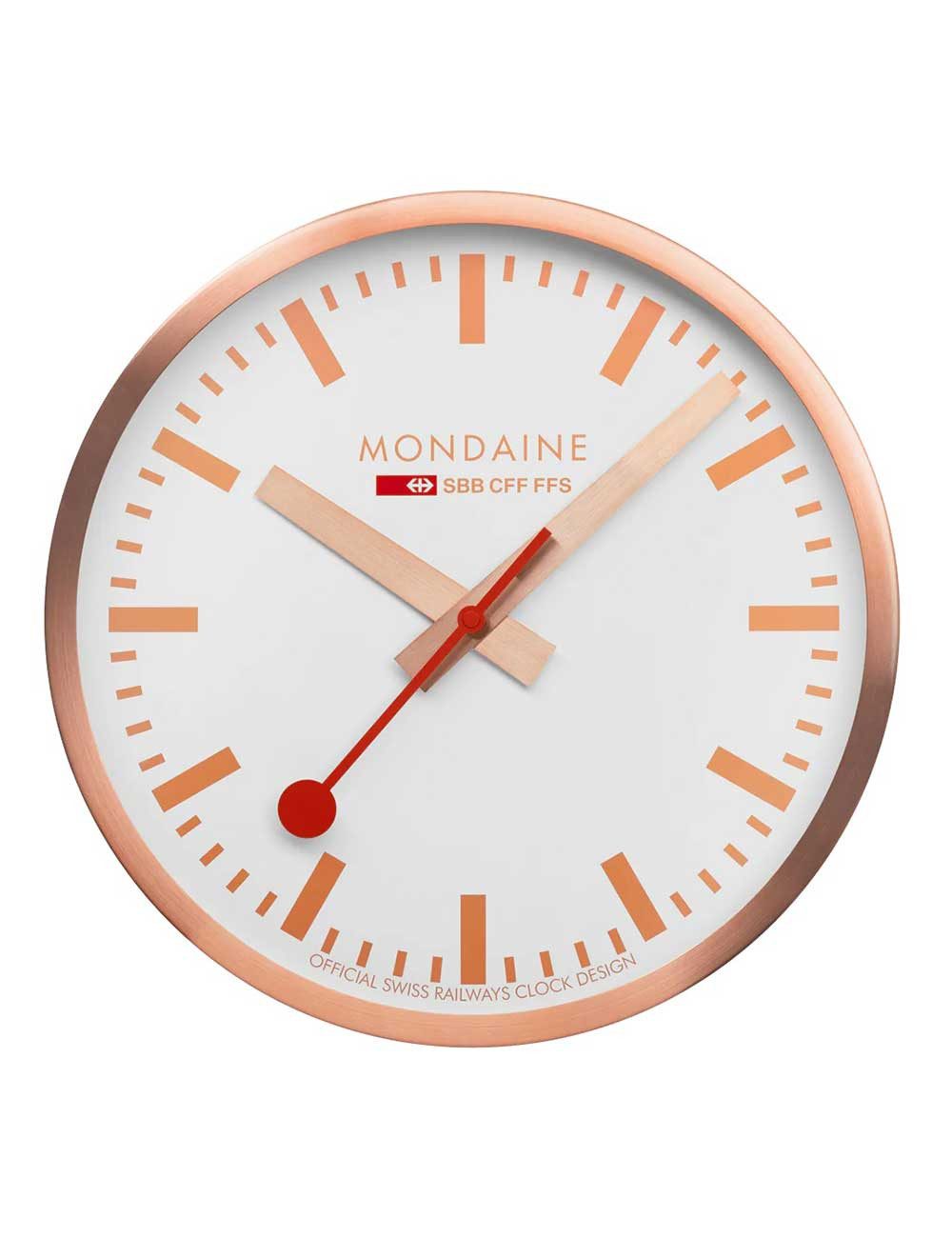 MONDAINE Wanduhr Mondaine A995.CLOCK.17SBK roségoldene Wand-, Bahnhofsuhr 40 cm aus Al