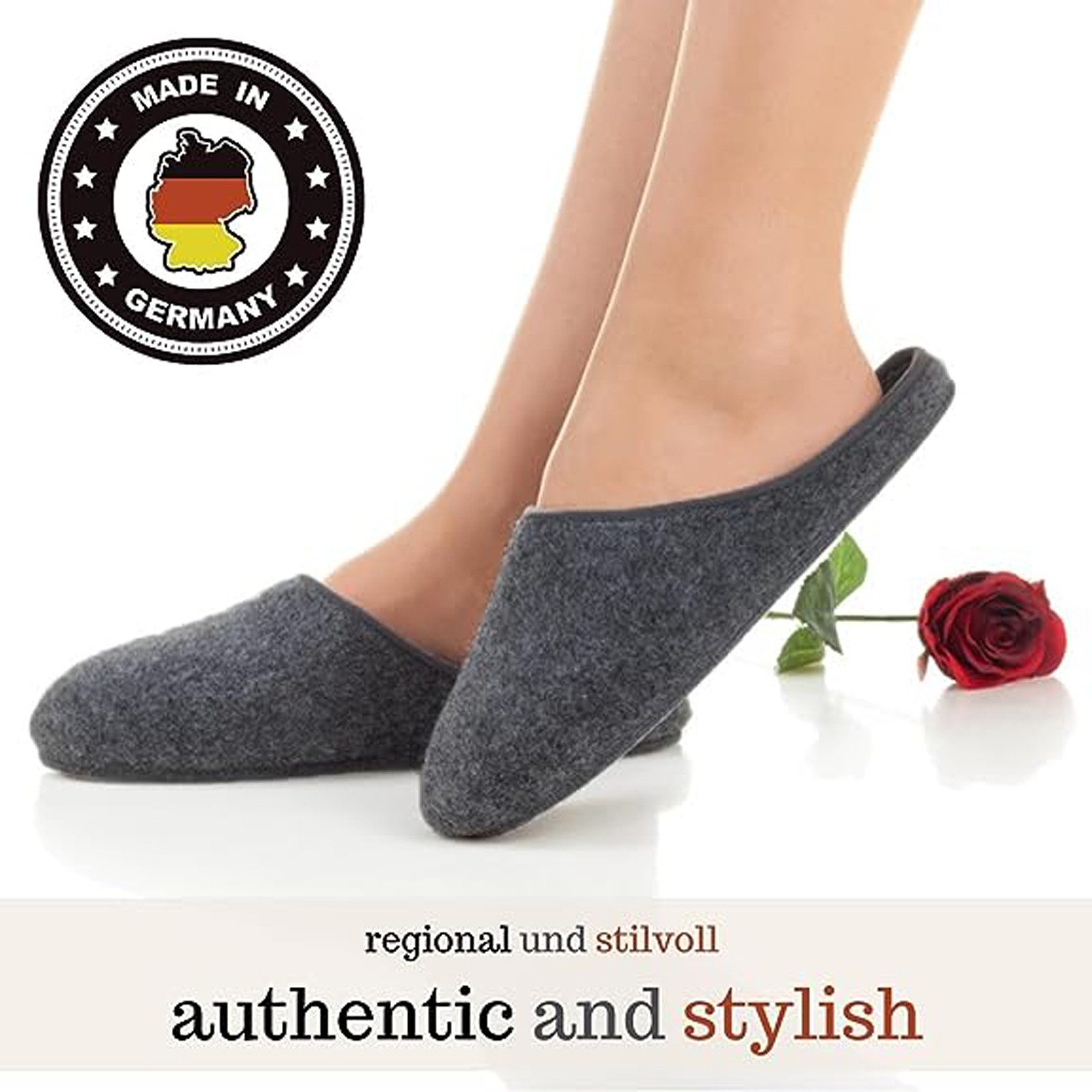 Pantoffelmann Leichte Pantoffel Herren Damen Filzpantoffeln Filz Hauschuh Gummisohle Pantoffel (1 Paar) Filzpantoffeln, Gästepantoffel besonders leicht