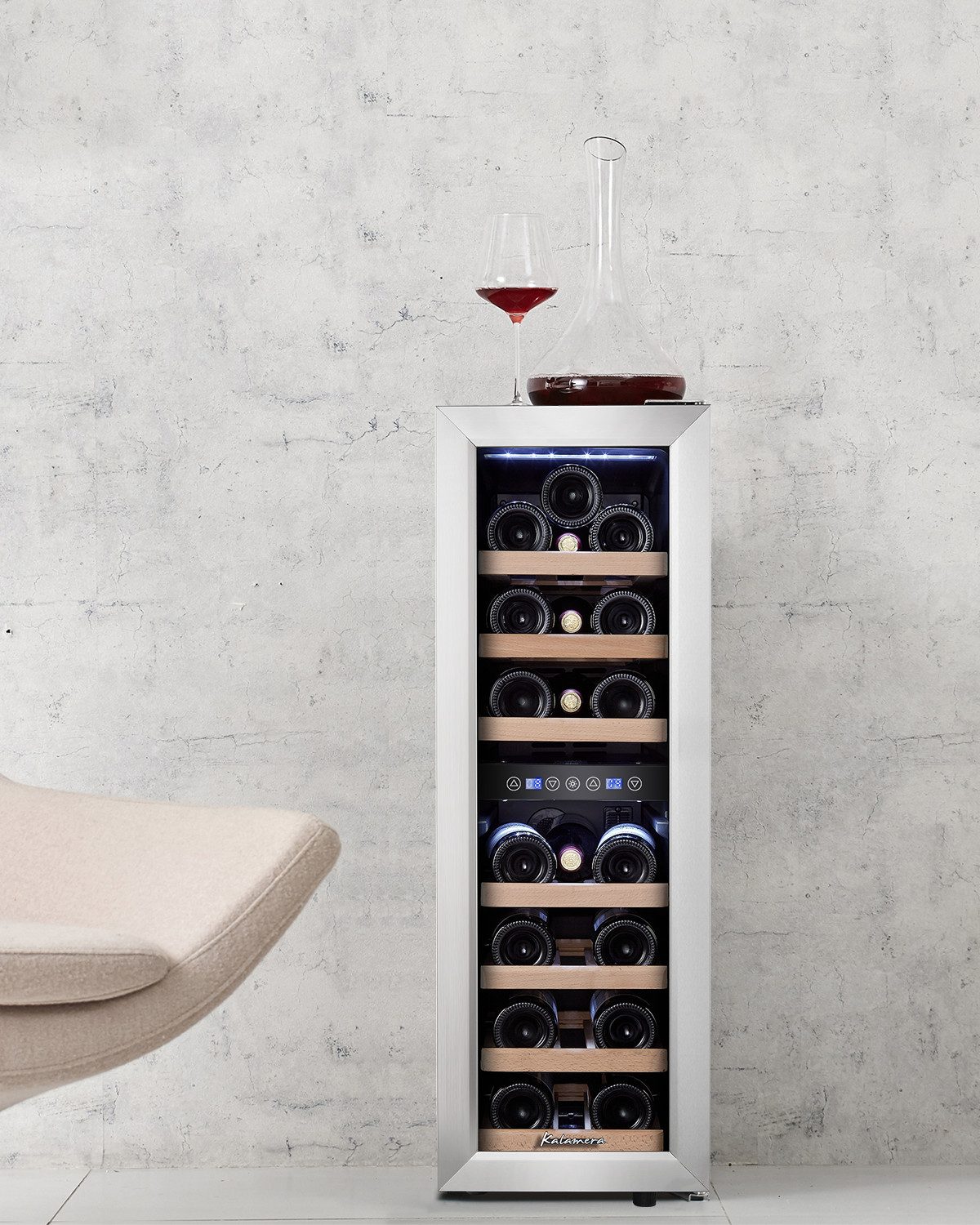 kalamera Weinkühlschrank KRC-35FCSS-1, für 19 Standardflaschen á 0,75l,2 zonen