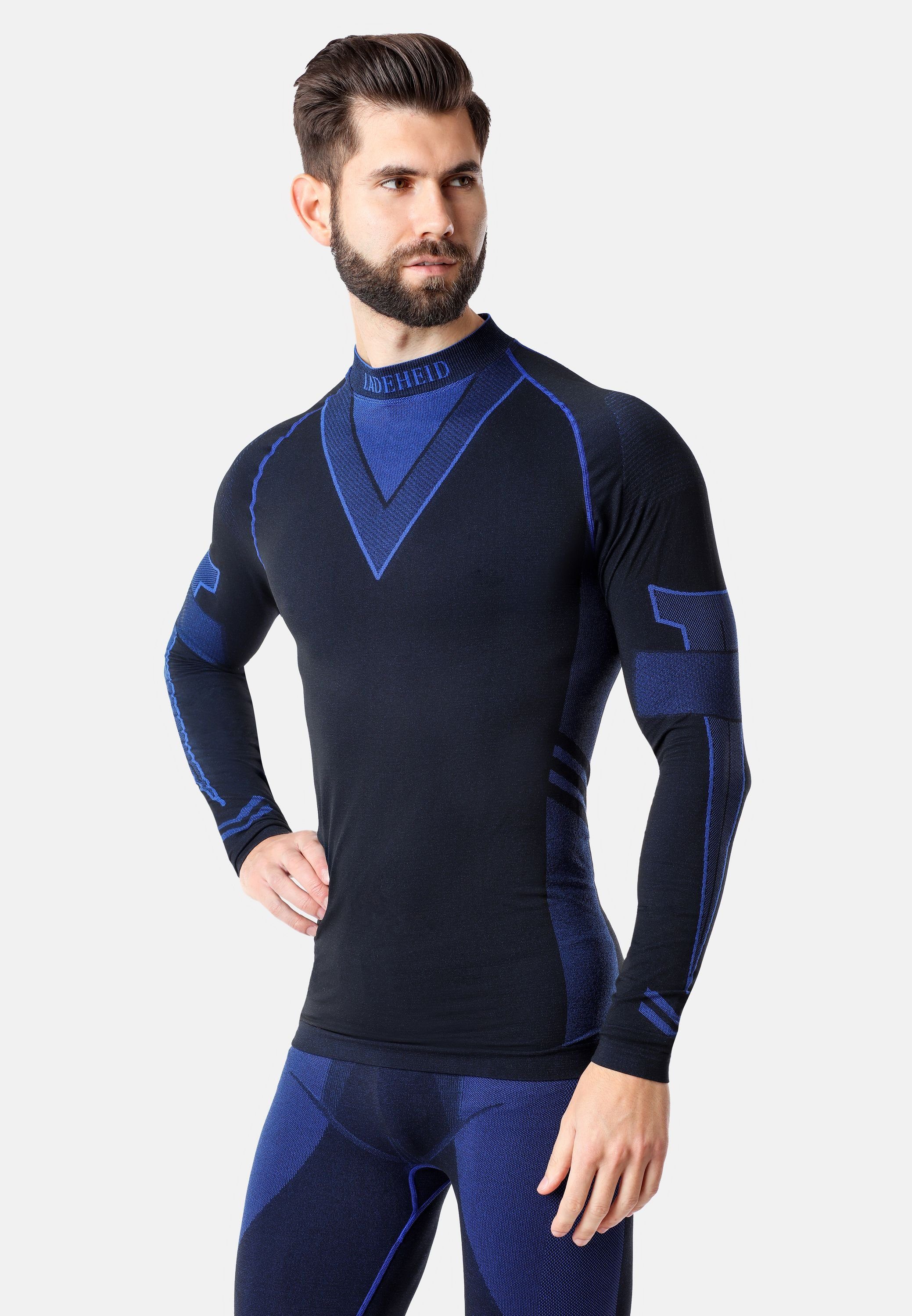 langarm Funktionsunterhemd Ladeheid Funktionsunterwäsche Schwarz/Marineblau Thermoaktiv LAGI001 Herren Shirt