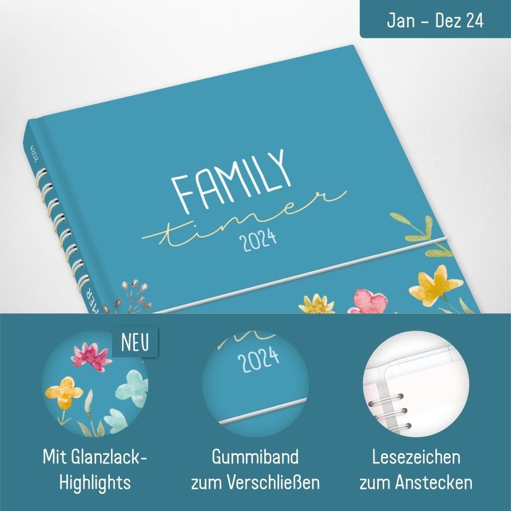 Häfft Family-Timer 2025 A5+ - Familien-Kalender Für 4 Personen Jan-Dez 2025