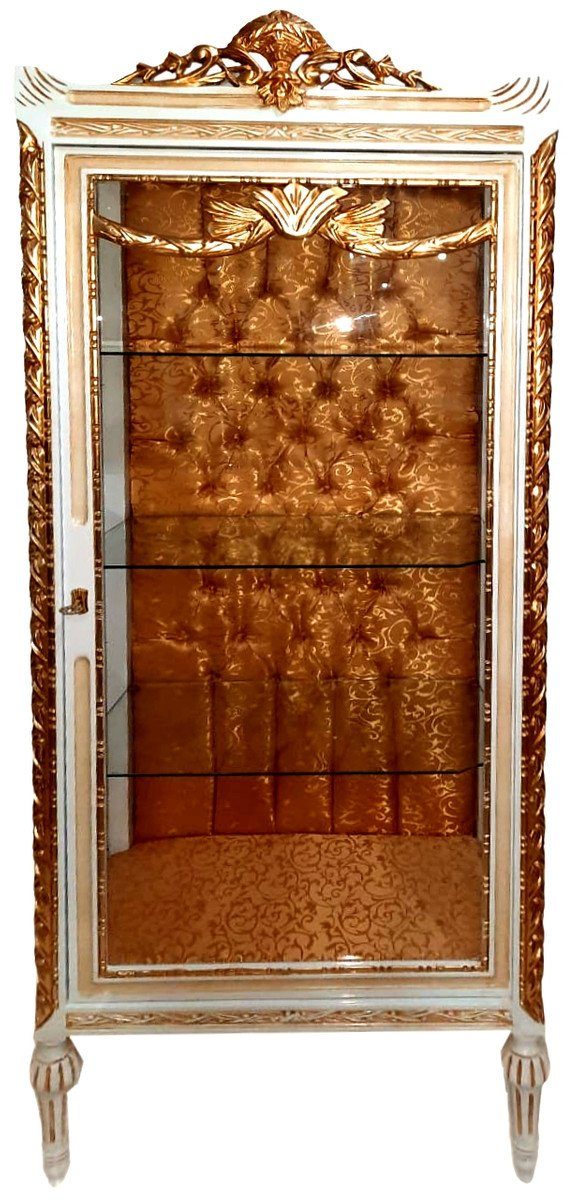 Casa Padrino Vitrine Barock Vitrine Cremefarben / Beige / Gold - Prunkvoller Barock Vitrinenschrank mit Glastür - Barock Möbel
