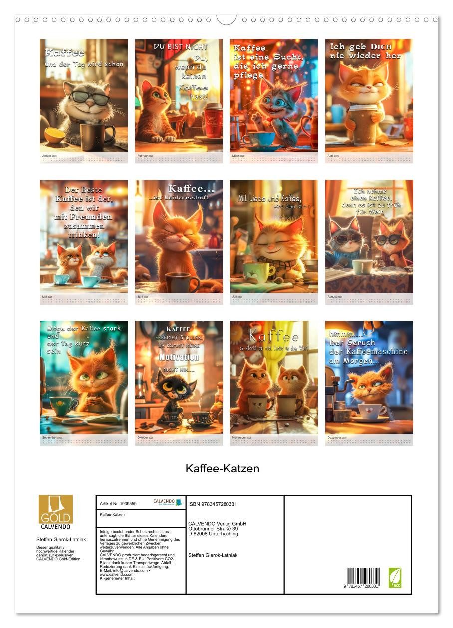 Thumbnail - CALVENDO Wandkalender Kaffee-Katzen (Wandkalender 2026 DIN A2 hoch), CALVENDO Monatskalender