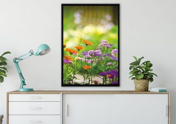 Pixxprint Leinwandbild Blumenwiese, Wanddekoration (1 St), Leinwandbild fertig bespannt, in einem Schattenfugen-Bilderrahmen gefasst, inkl. Zackenaufhänger