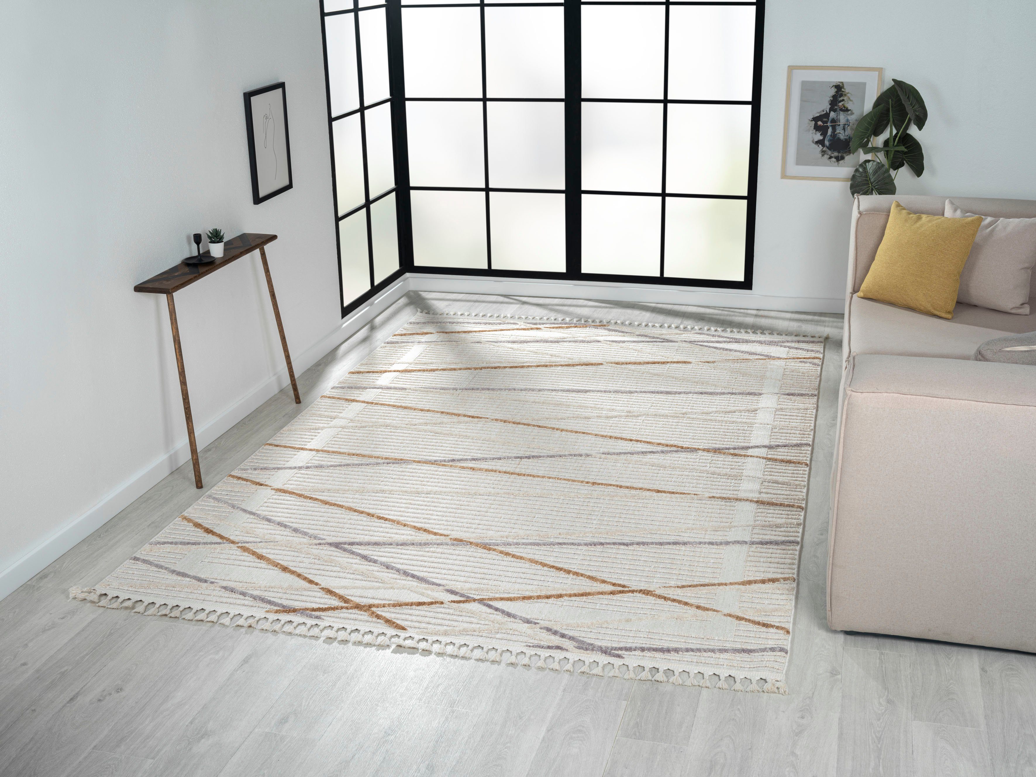 Myflair Möbel & Accessoires Teppich Luana 1, LAGERRÄUMUNG!, rechteckig, Höhe: 10 mm, Kurzflor, Sisal Optik, Hoch-Tief Effekt, mit Fransen, besonders weich