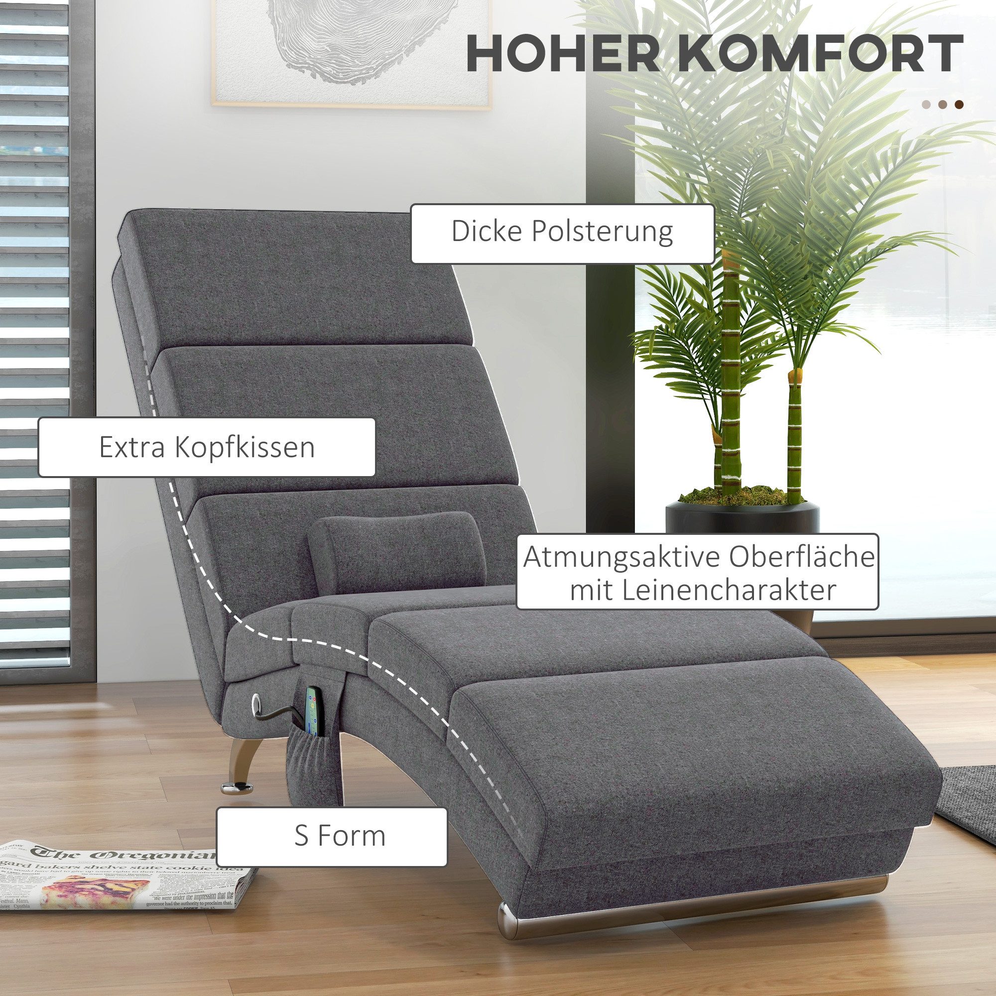 HOMCOM Massagesessel Relaxsessel TV Sessel mit Liegefunktion Massage Wärmefunktion (Relaxsessel, 1-St., Elektrisch Fernsehsessel), TV Sessel mit Lendenkissen Se – Bild 5 von 5
