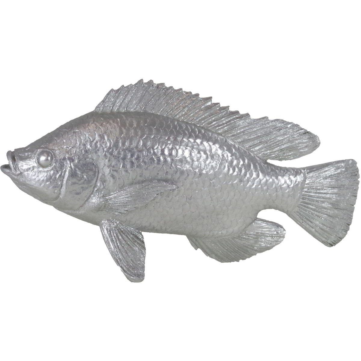 zum klein Fischfigur, Fisch aus Dekofigur Dekoobjekt 18x34cm Polyresin silber maritime Stellen Casablanca