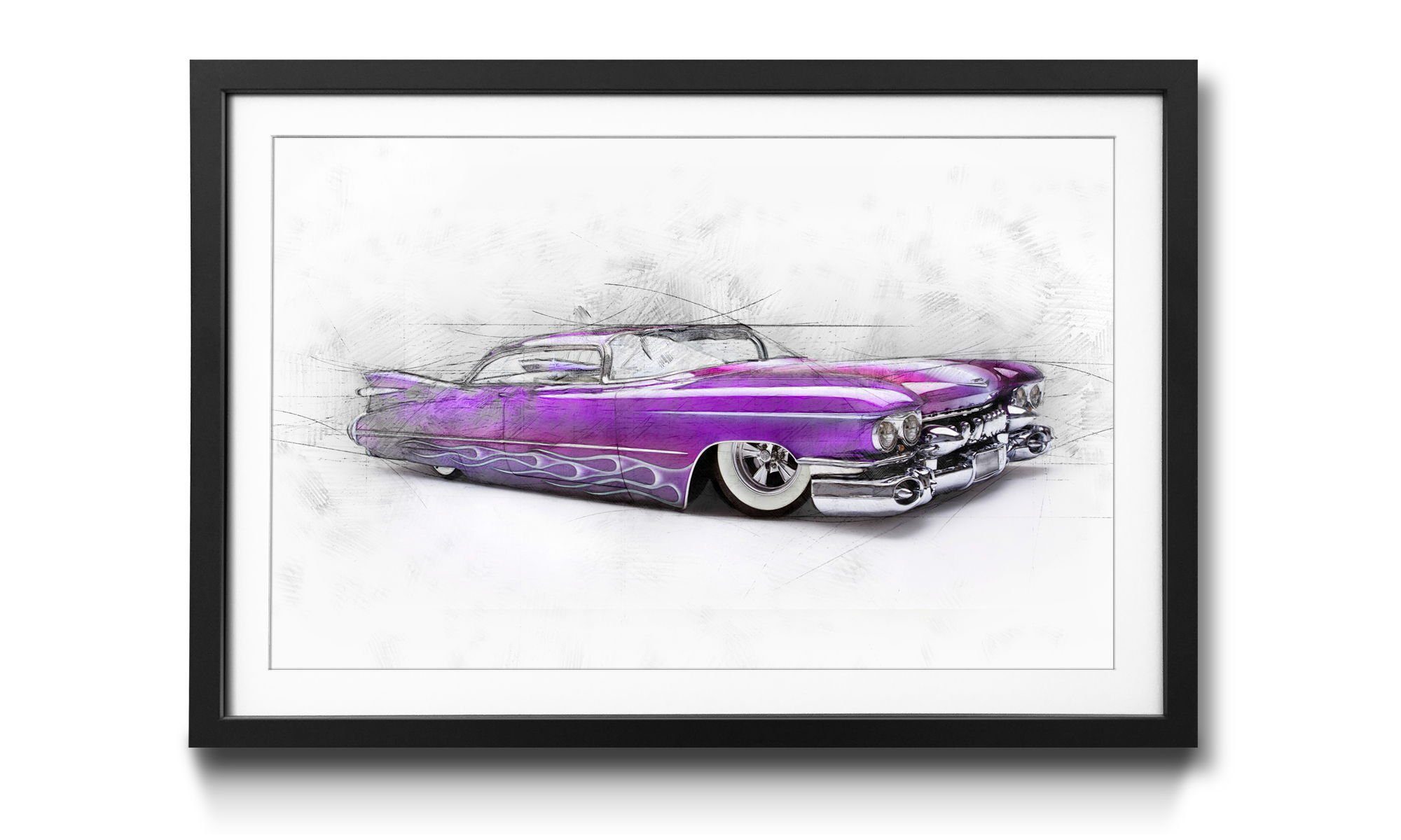 WandbilderXXL Bild mit Rahmen Pinky Cadillac, Auto, Wandbild, in 4 Größen erhältlich