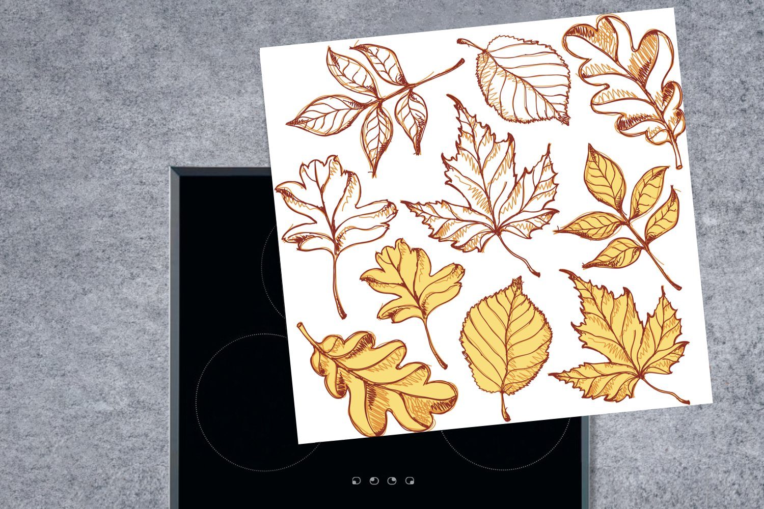 tlg), - Vinyl, cm, küche (1 - 78x78 für Ceranfeldabdeckung, Zeichnung Herbst Herdblende-/Abdeckplatte MuchoWow Blätter, Arbeitsplatte