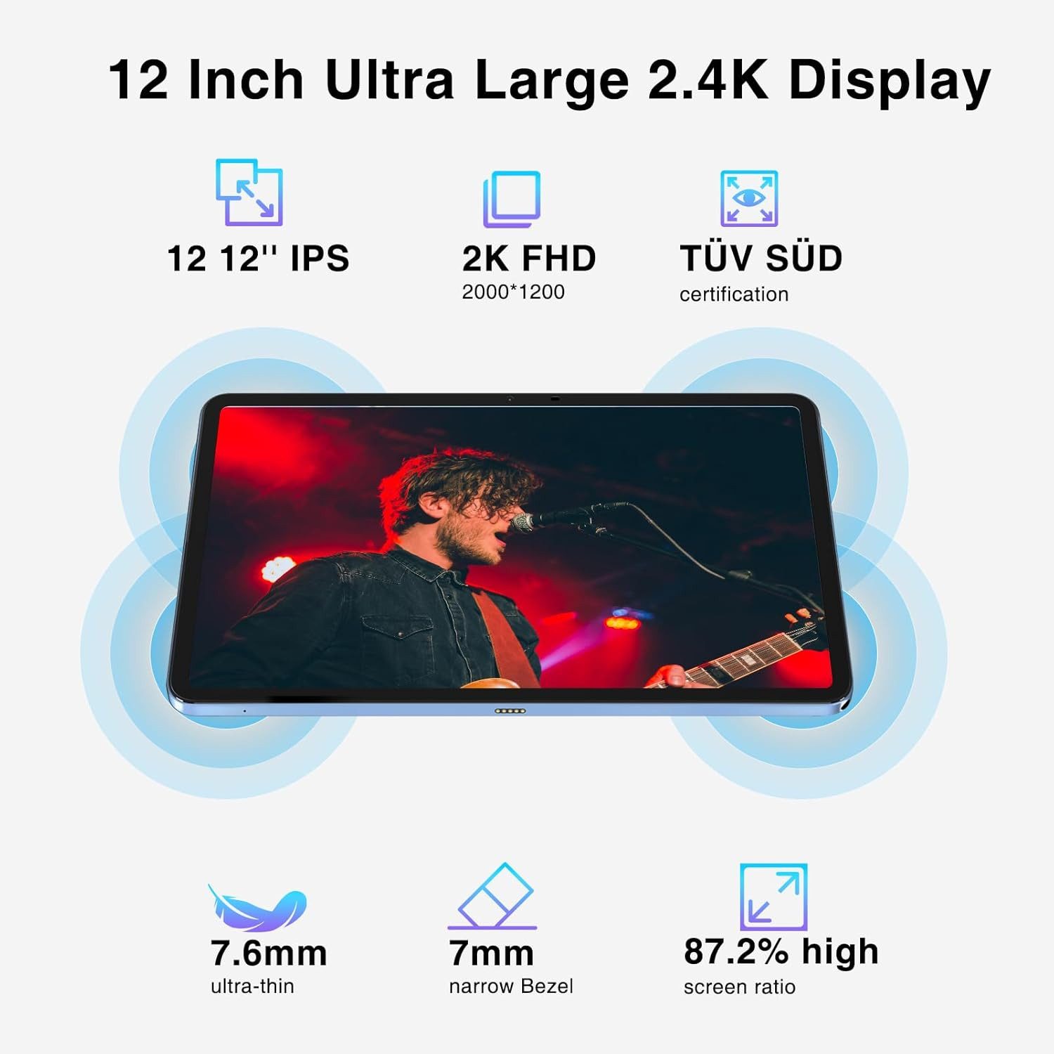 Zevelora 12 GB RAM 10800mAh Helio G99 Octa-Core Gaming Tablet (12", 256 GB, Android 14, 4G LTE, Leistungsstarkes Gerät mit elegantem Design und beeindruckendem Sound)