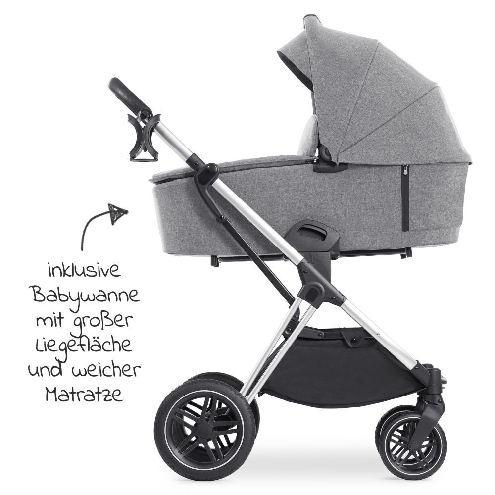 Kinderwagen Zubehör Babyschale, Sportsitz Trio Kombi-Kinderwagen mit Hauck Babywanne, & Vision Set Melange 3in1 Set - Grey, X