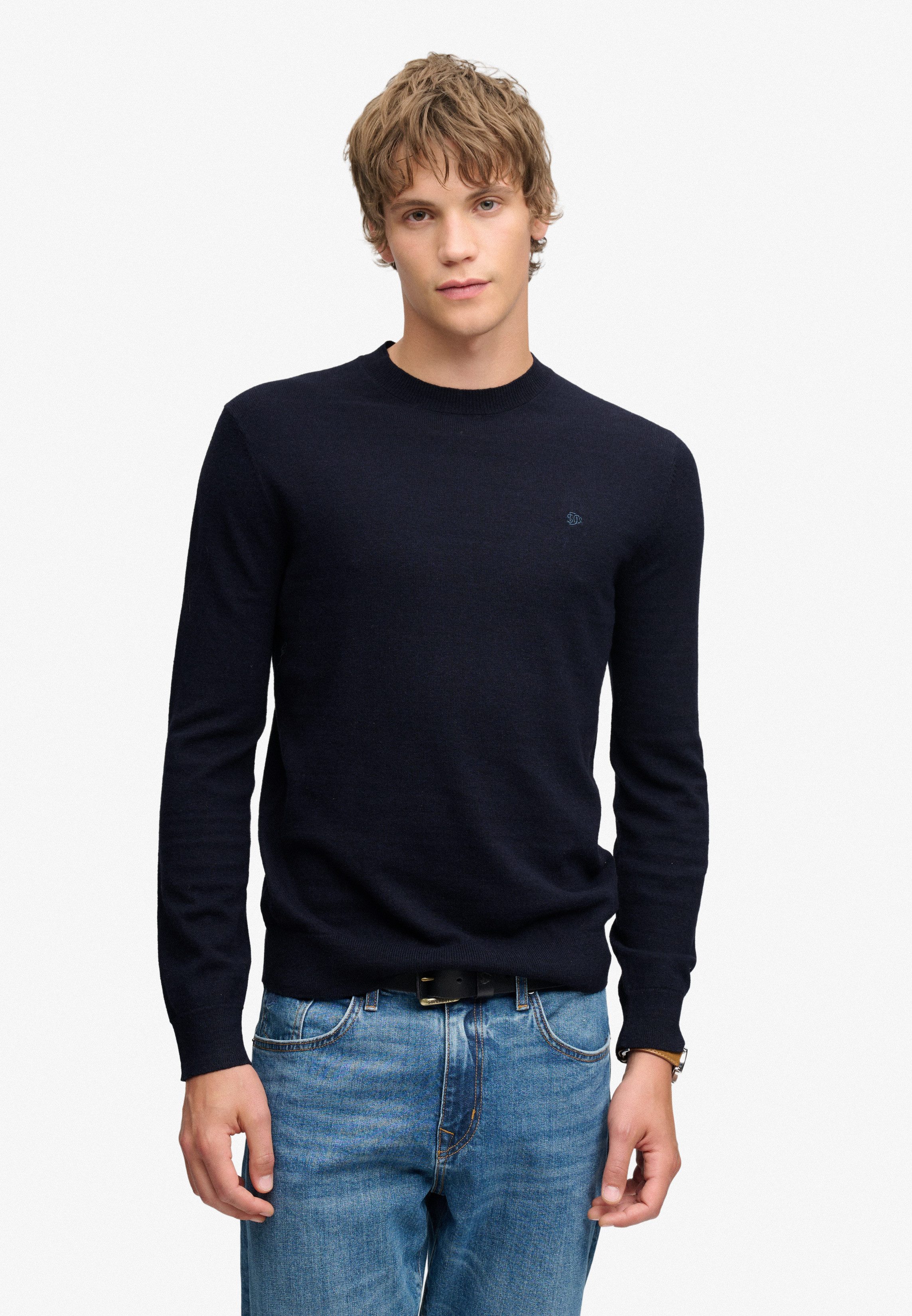 Superdry Rundhalspullover ESSENTIAL LW WOOL BLEND JUMPER Baumwollmischung, slim fit
