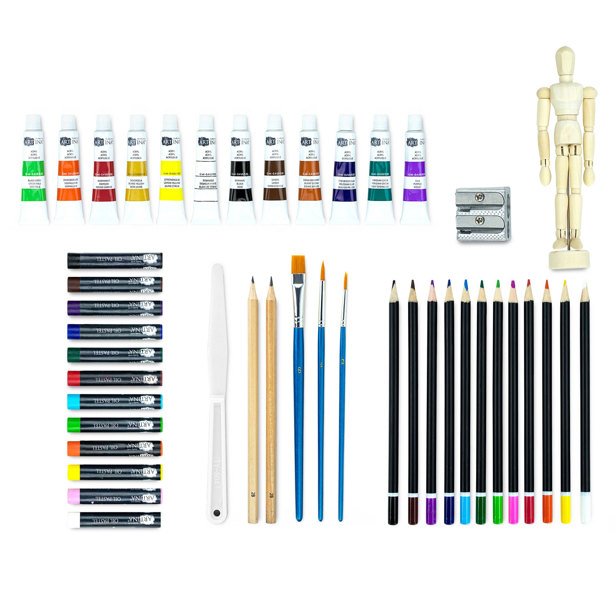 Artina Kreativset 45tlg Malset Leonardo Malkoffer Set, 45tlg., Zeichen Set Malset in Holz Malkasten – Künstlerkoffer inkl. Buntstifte – Bild 5 von 5