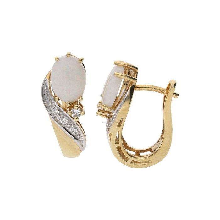 JuwelmaLux Paar Creolen Creolen Gold mit Diamant(en) und einem Opal (2-tlg) Damen Creolen Gold 585/000 inkl. Schmuckschachtel