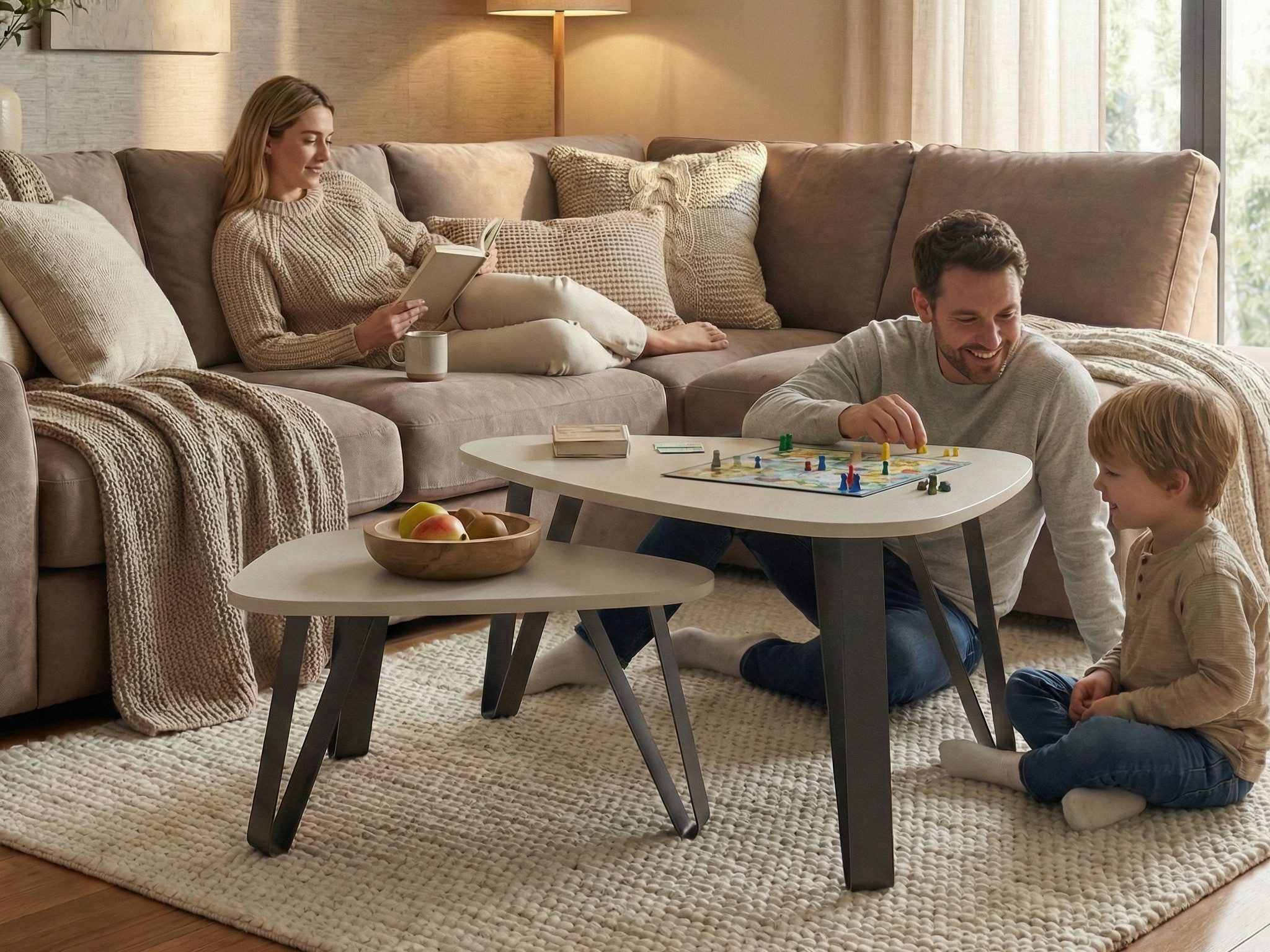 Beautysofa Couchtisch OVIO mit dreieckigen Tischplatten, modernes 2‑teiliges Set (moderner Tisch für Wohnzimme), Wohnzimmertisch in Kaschmir oder Schwarz
