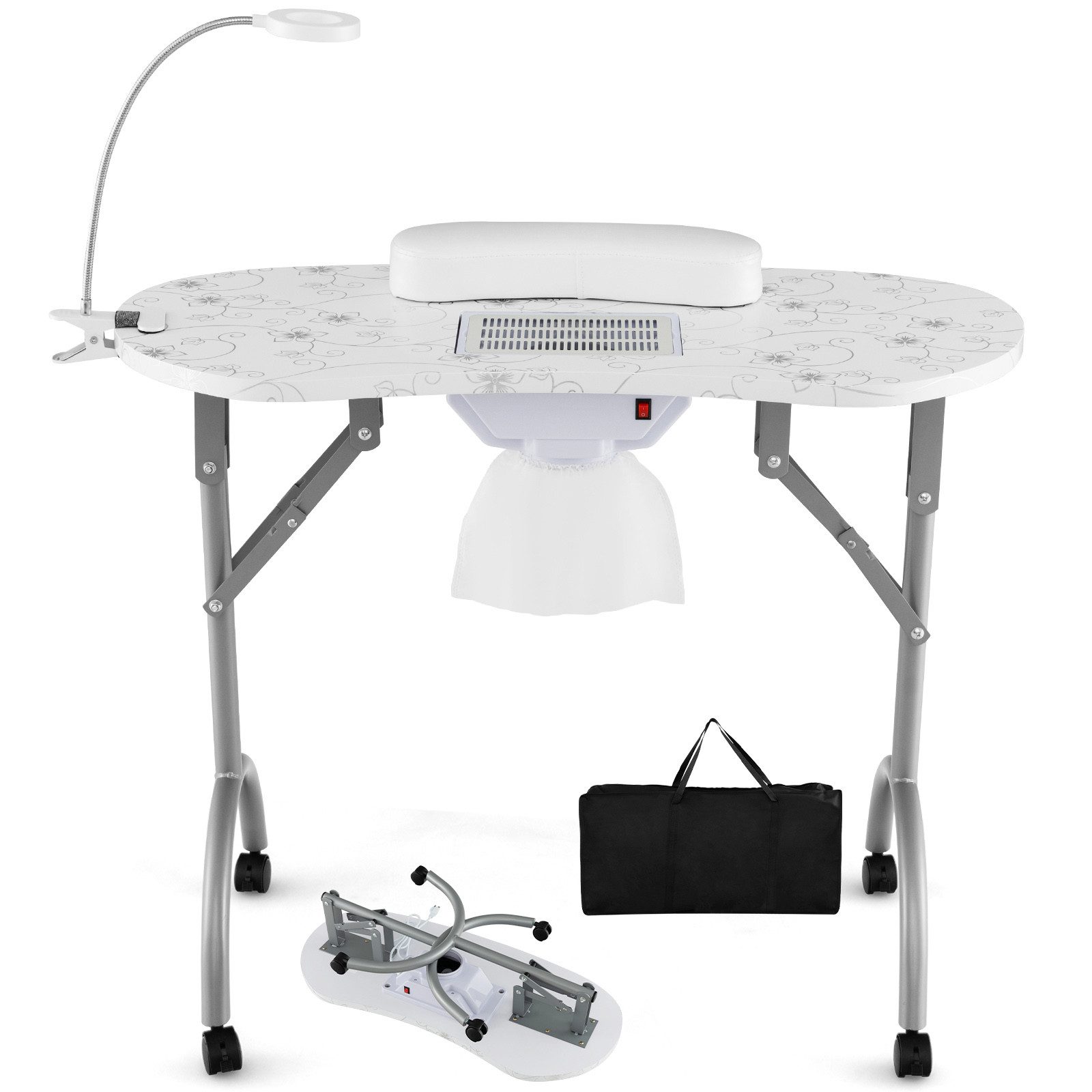 KOMFOTTEU Maniküre-Pediküre-Set, 3 modi LED Tischlampe, auf Rädern, faltbar
