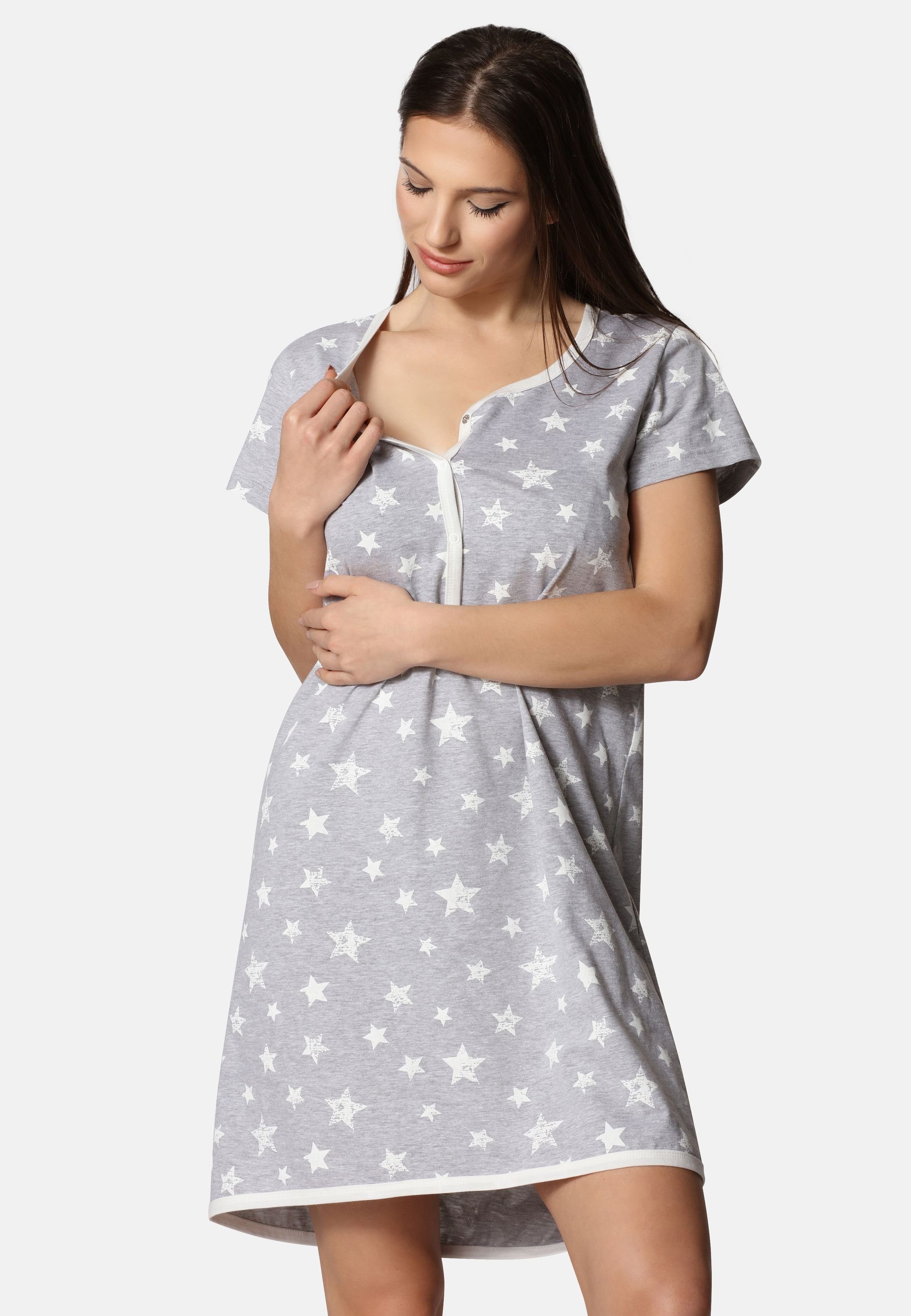 Be Mammy Umstandsnachthemd Damen Umstands Nachthemd mit Stillfunktion BE20-175 (1-tlg)