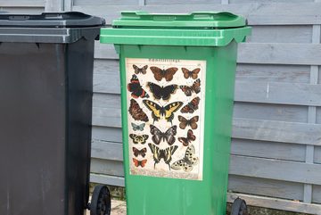 MuchoWow Wandsticker Schmetterlinge - Antiquitäten - Insekten - Zeichnung (1 St), Mülleimer-aufkleber, Mülltonne, Sticker, Container, Abfalbehälter