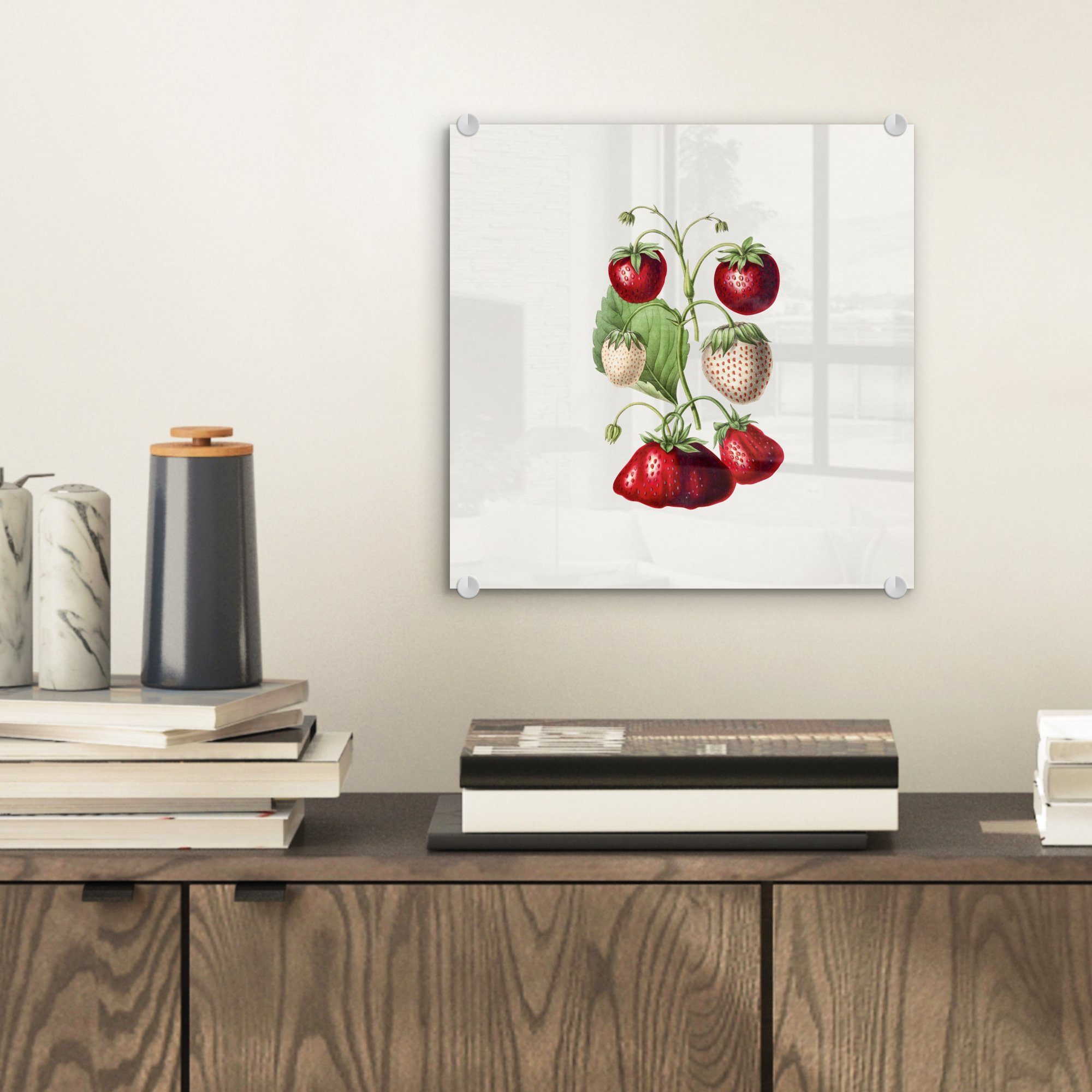- Glas - Wanddekoration Frucht, Pflanze Erdbeeren auf MuchoWow auf St), - Wandbild Foto Glas Bilder - Acrylglasbild - (1 Glasbilder