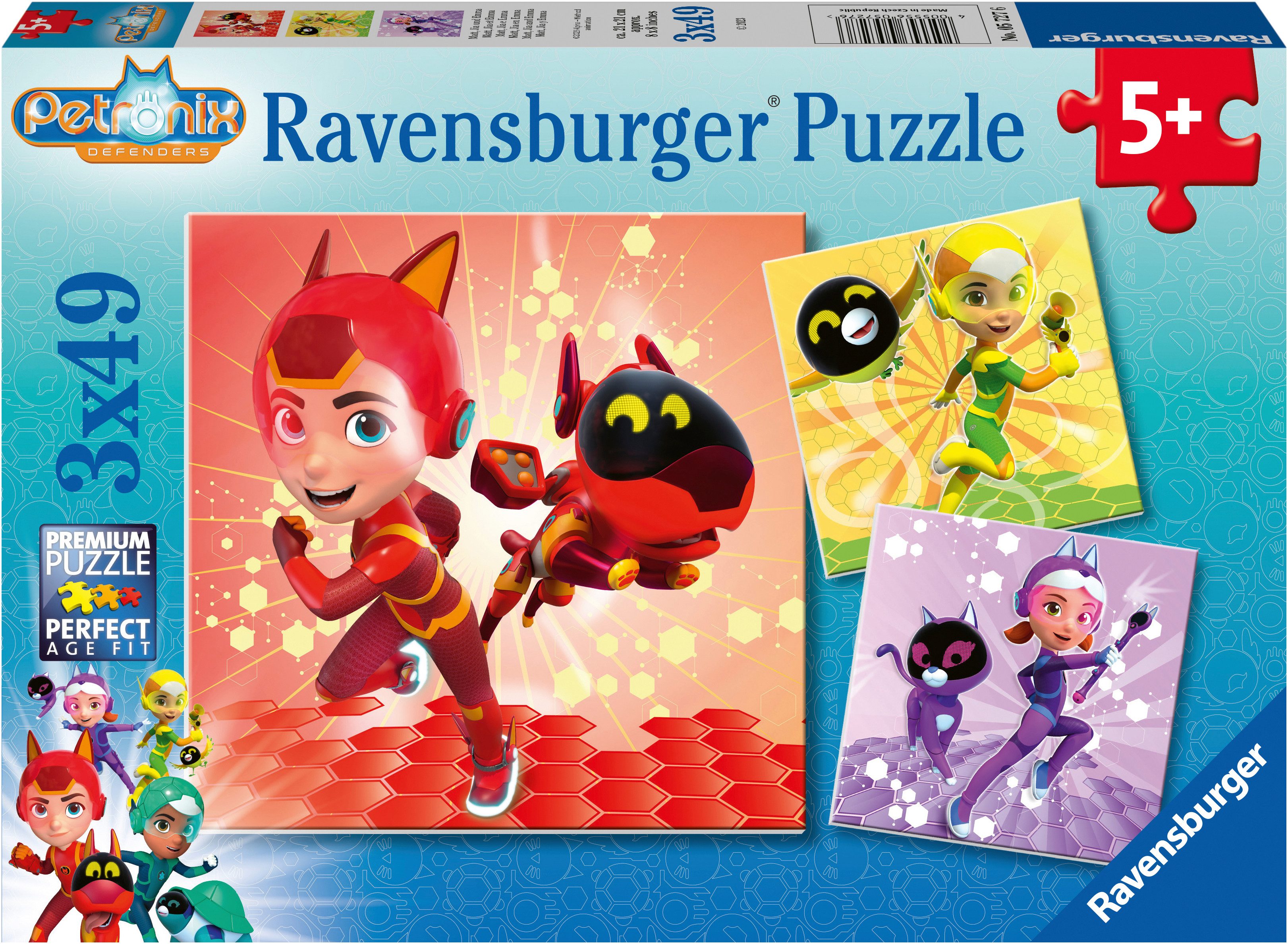 Ravensburger Puzzle Petronix DefendersMatt, Jia und Emma, 147 Puzzleteile, Made in Europe, FSC® - schützt Wald - weltweit