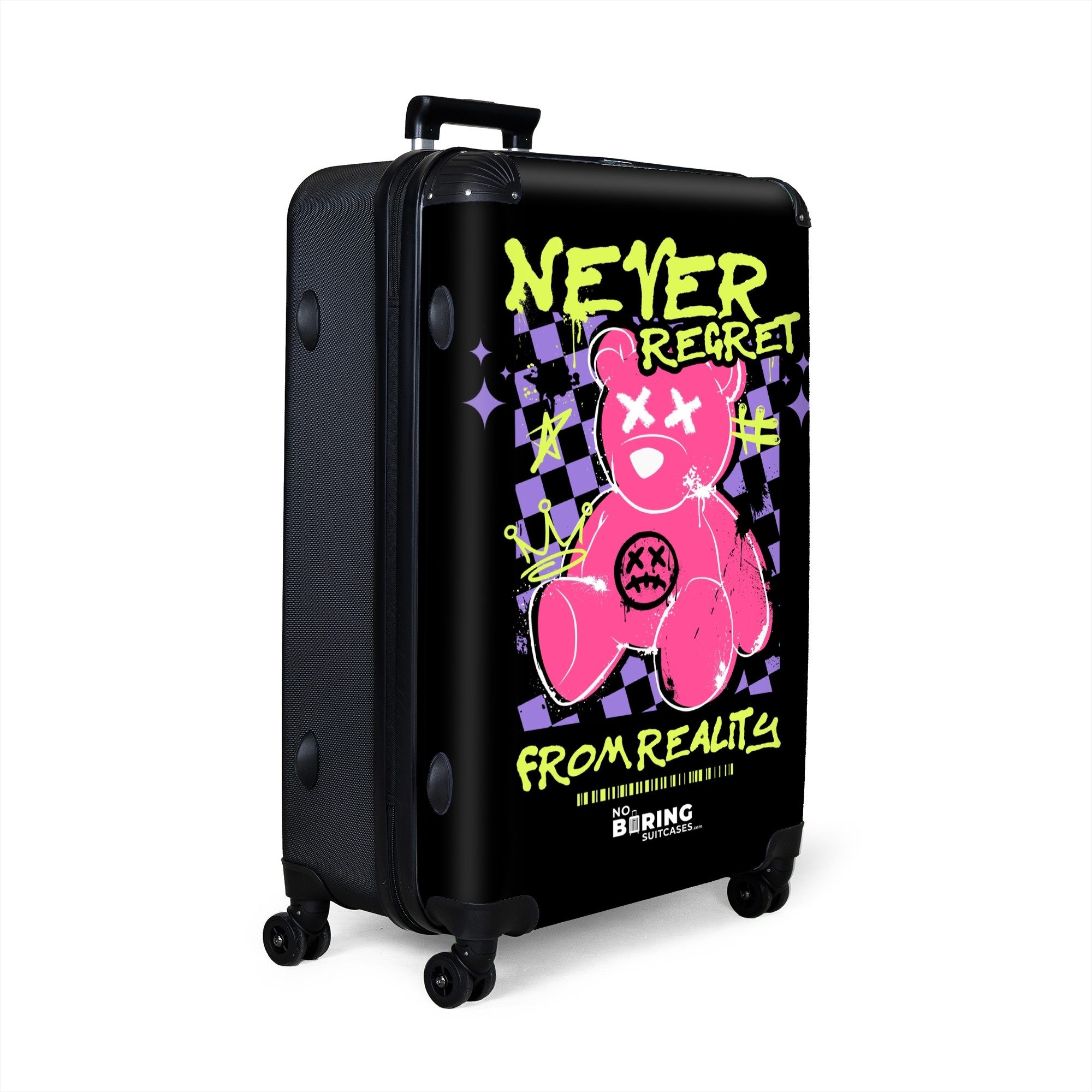 NoBoringSuitcases.com© Hartschalen-Trolley Slogan 'Never Regret' mit günstig online kaufen