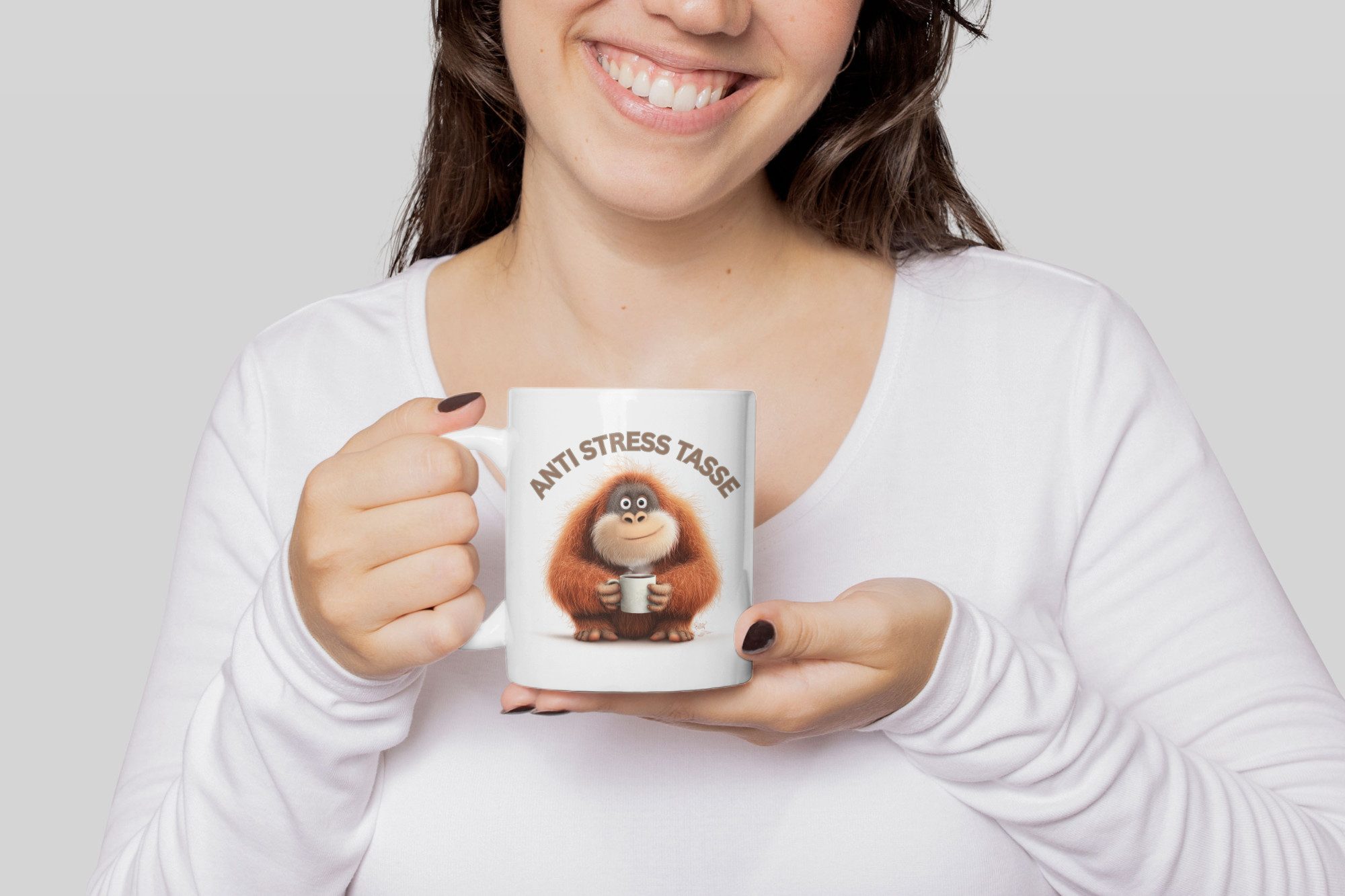 WS-Trend Tasse Anti Stress Orang-Utan Kaffeetasse Teetasse Tasse Geschenkidee 325 ml, Keramik
