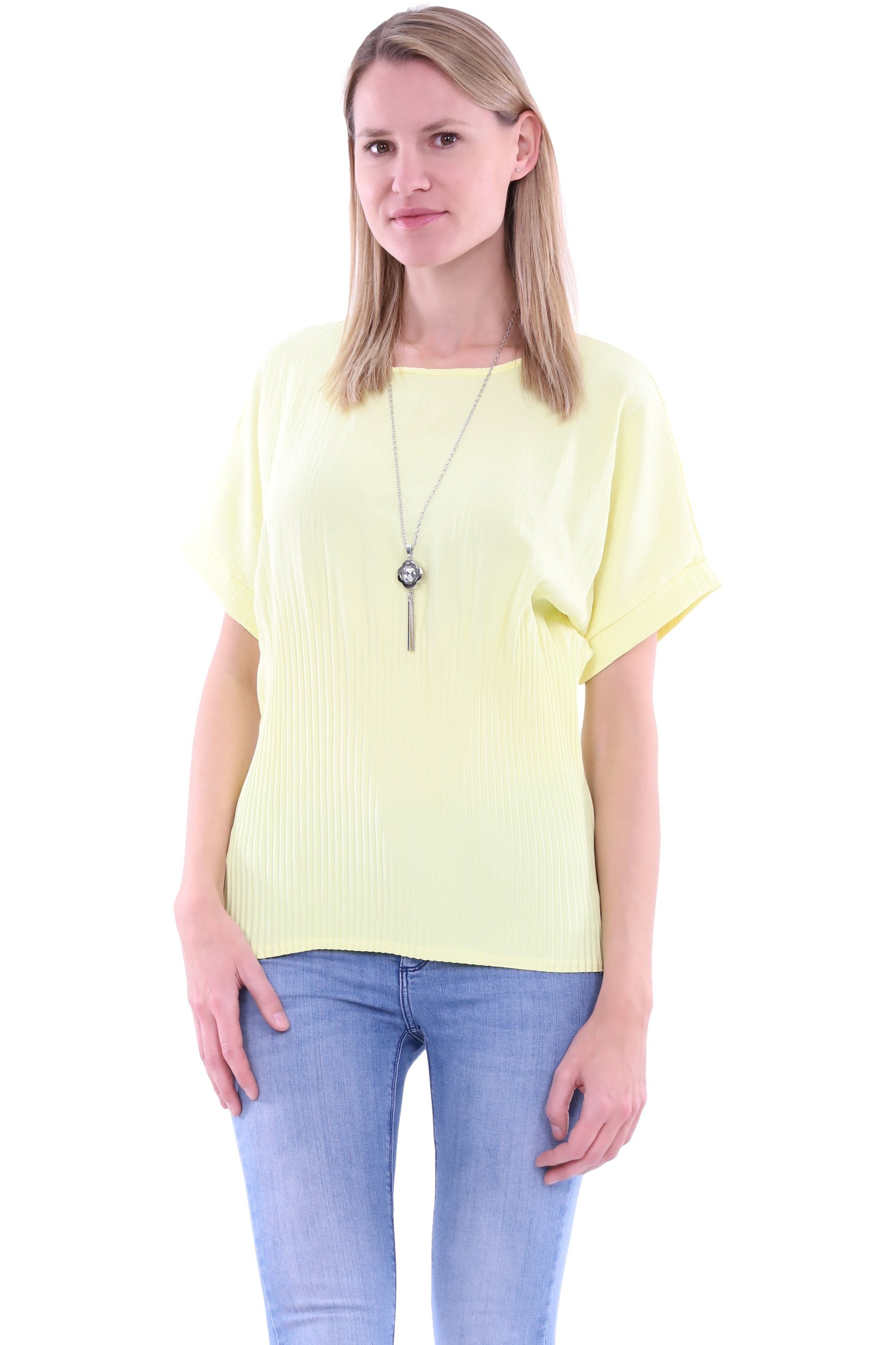 malito more than fashion Schlupfbluse malito Damen Bluse mit Halskette, Oberteil mit modischer Raffung, Bluse mit Halskette