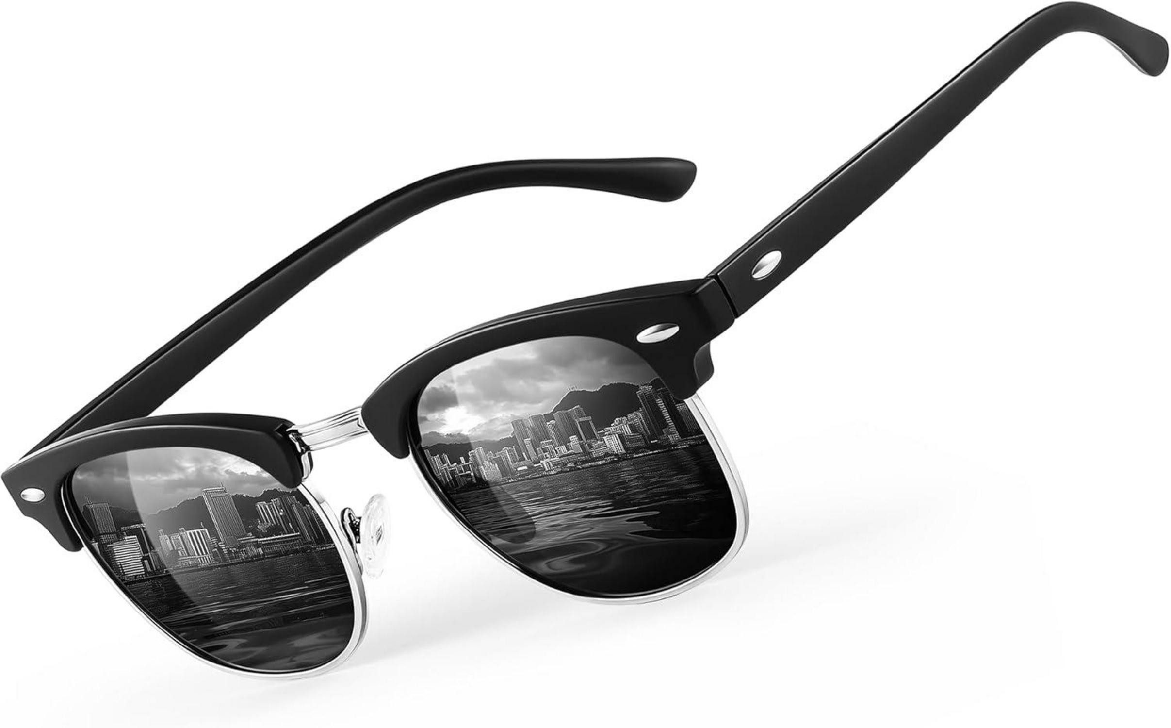 Retrosonnenbrille Polarisierte Halbrahmen-Sonnenbrille Herren Damen UV400 Schwarz retro