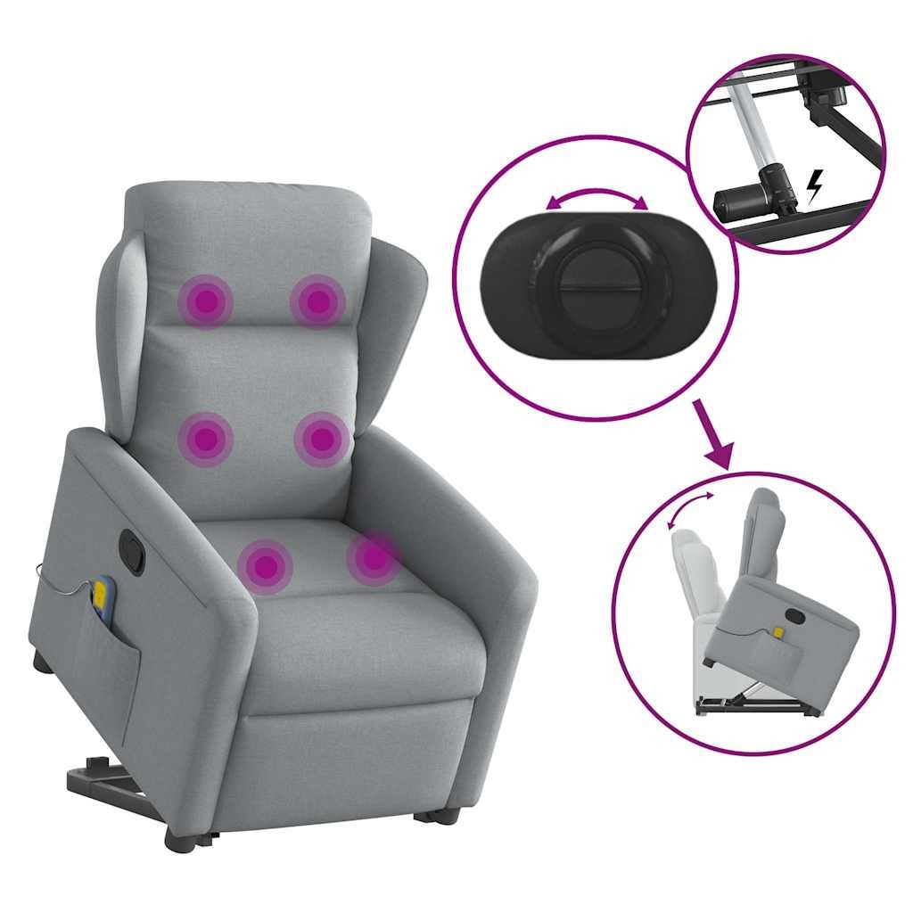 vidaXL Sessel Massagesessel mit Aufstehhilfe Hellgrau Stoff (1-St)