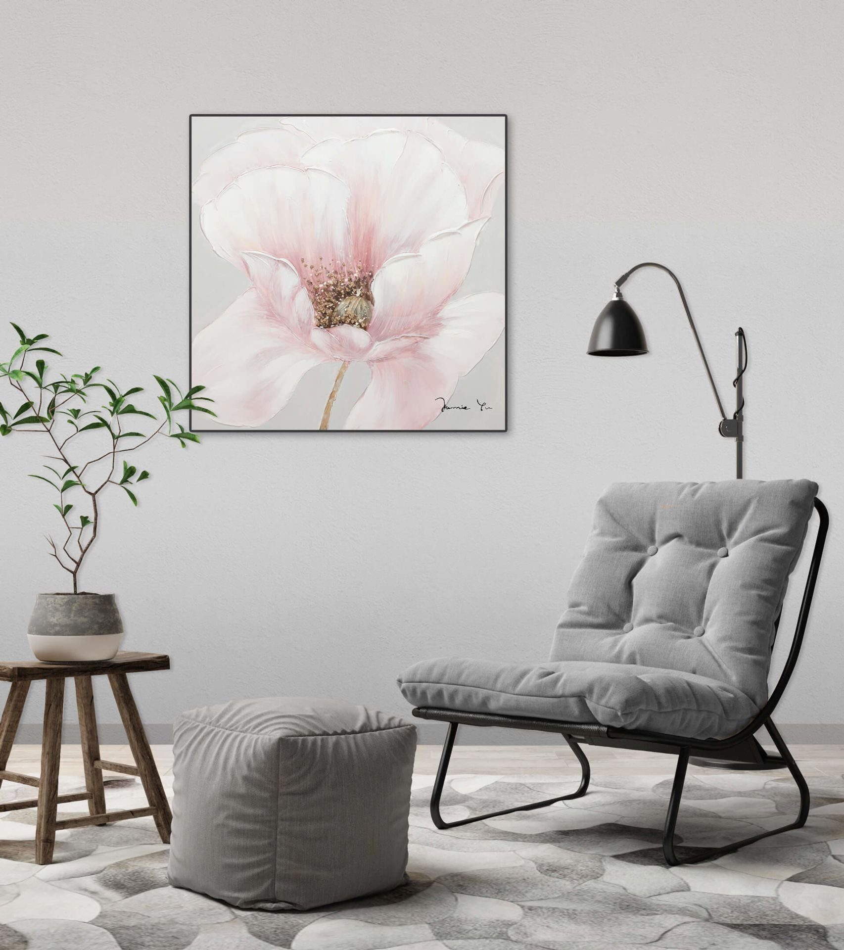 Leinwandbild Wandbild 100% Faith HANDGEMALT of Gemälde 60x60 KUNSTLOFT Wohnzimmer cm, Flower