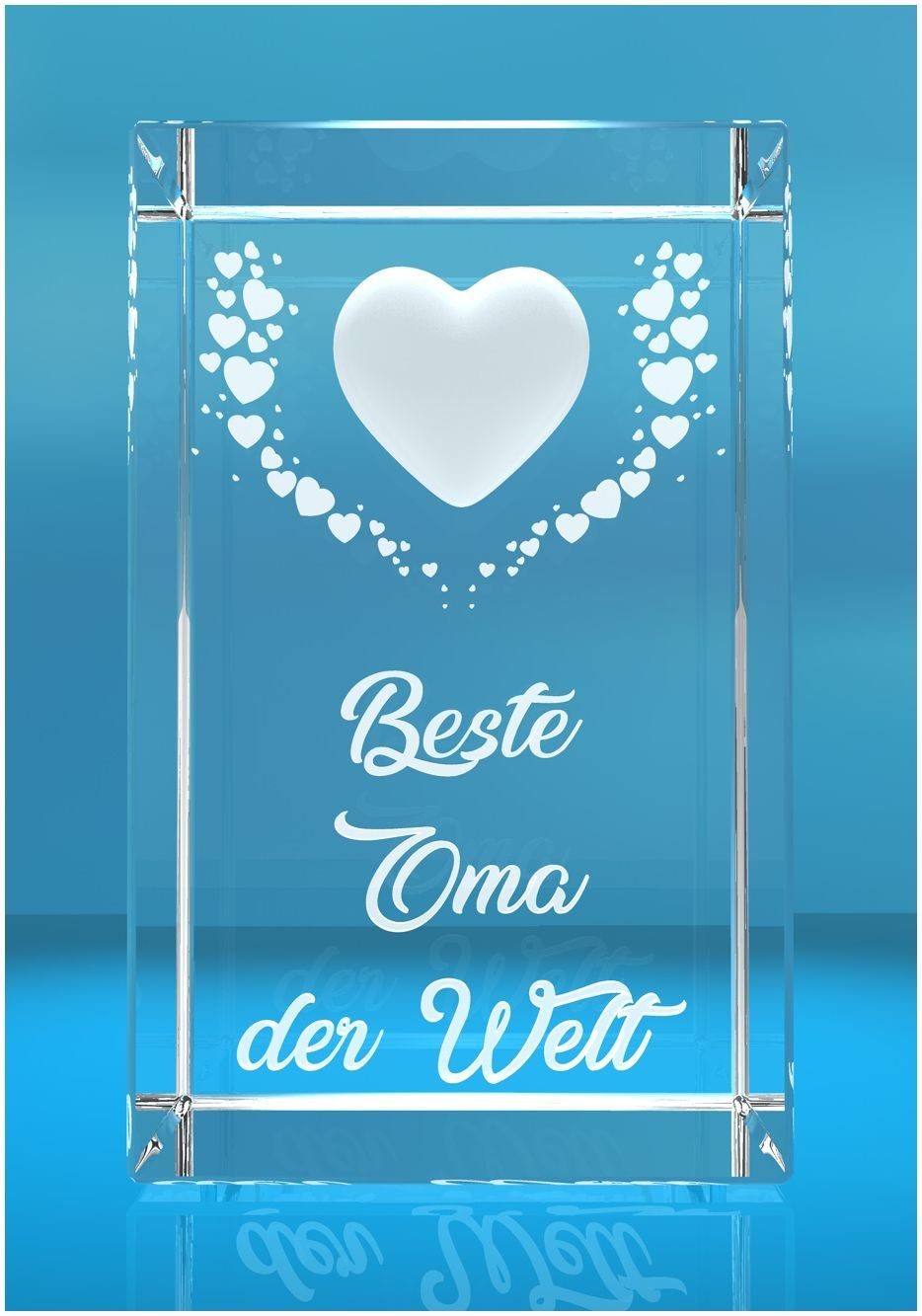 VIP-LASER Dekofigur VIP-LASER 3D Kristall Motiv: Fliegende Herzen Beste Oma der Welt, Hochwertige Geschenkbox, Made in Germany, Familienbetrieb