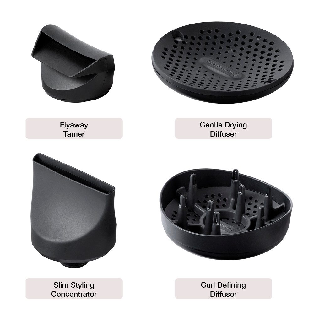 Remington Haartrockner D6077 ONE Dry & Style Hairdryer, 2000 W, 120 km/h Luftstrom, 4 Aufsätze, 8 Heiz-& Geschwindigkeitskombinationen