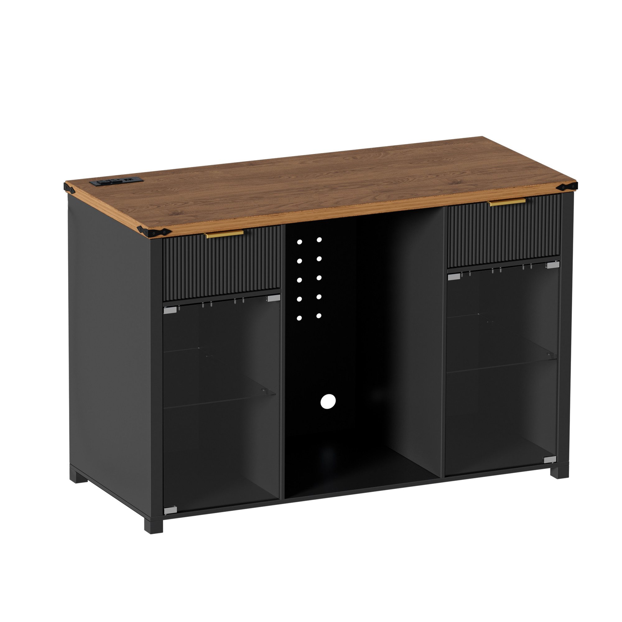 PEALOV Barschrank 3-in-1 Barschrank mit LED, Weinregal und Steckdosen, 135 x 50 x 98 cm (1-St) Buffetschrank mit Stauraum für Mini-Kühlschrank, Küche & Wohnzimm – Bild 3 von 5