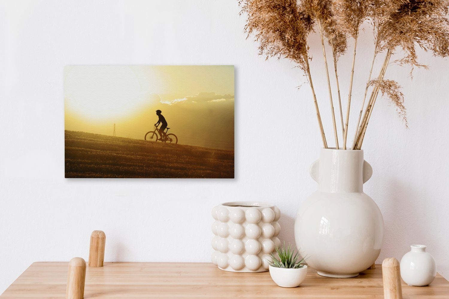 OneMillionCanvasses® Leinwandbild Mountainbiker ab, Mountainbike St), dem Leinwandbilder, 30x20 cm mit (1 Wandbild steigt Wanddeko, Aufhängefertig