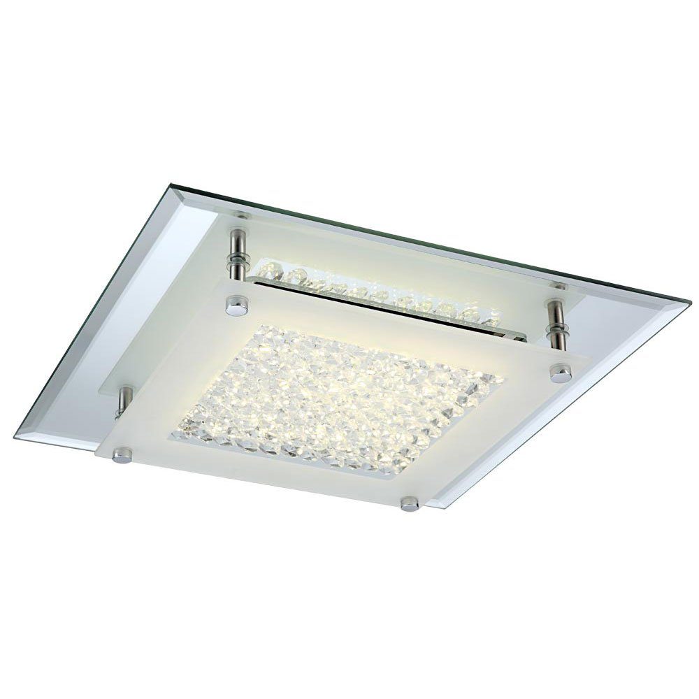 GLOBO LIGHTING LED Deckenleuchte, LED-Leuchtmittel fest verbaut, Neutralweiß, LED Deckenleuchte Kristalle Wohnzimmerlampe Glas Chrom satiniert