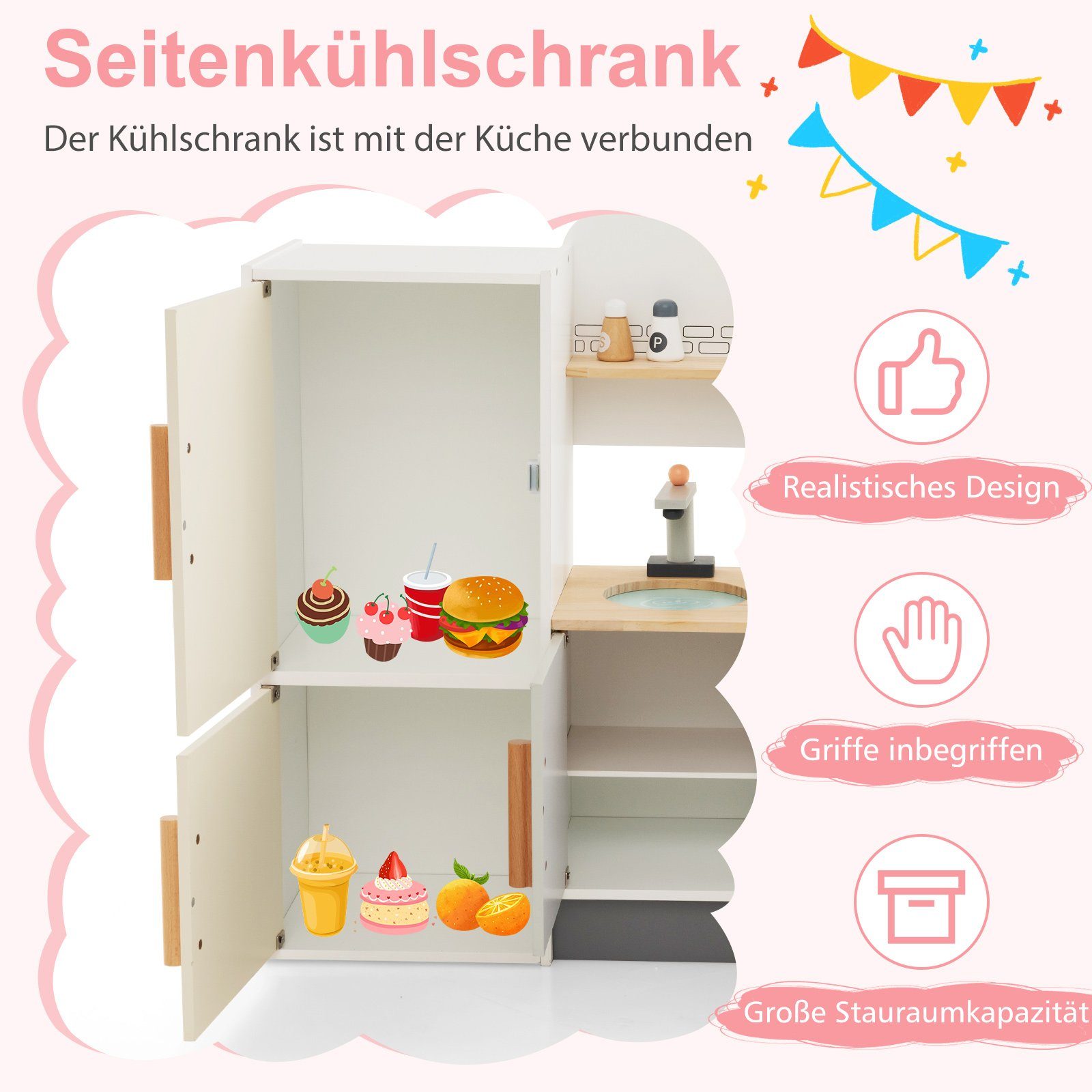 COSTWAY Spielküche Kinderküche, aus Holz, mit Zubehör & Grill