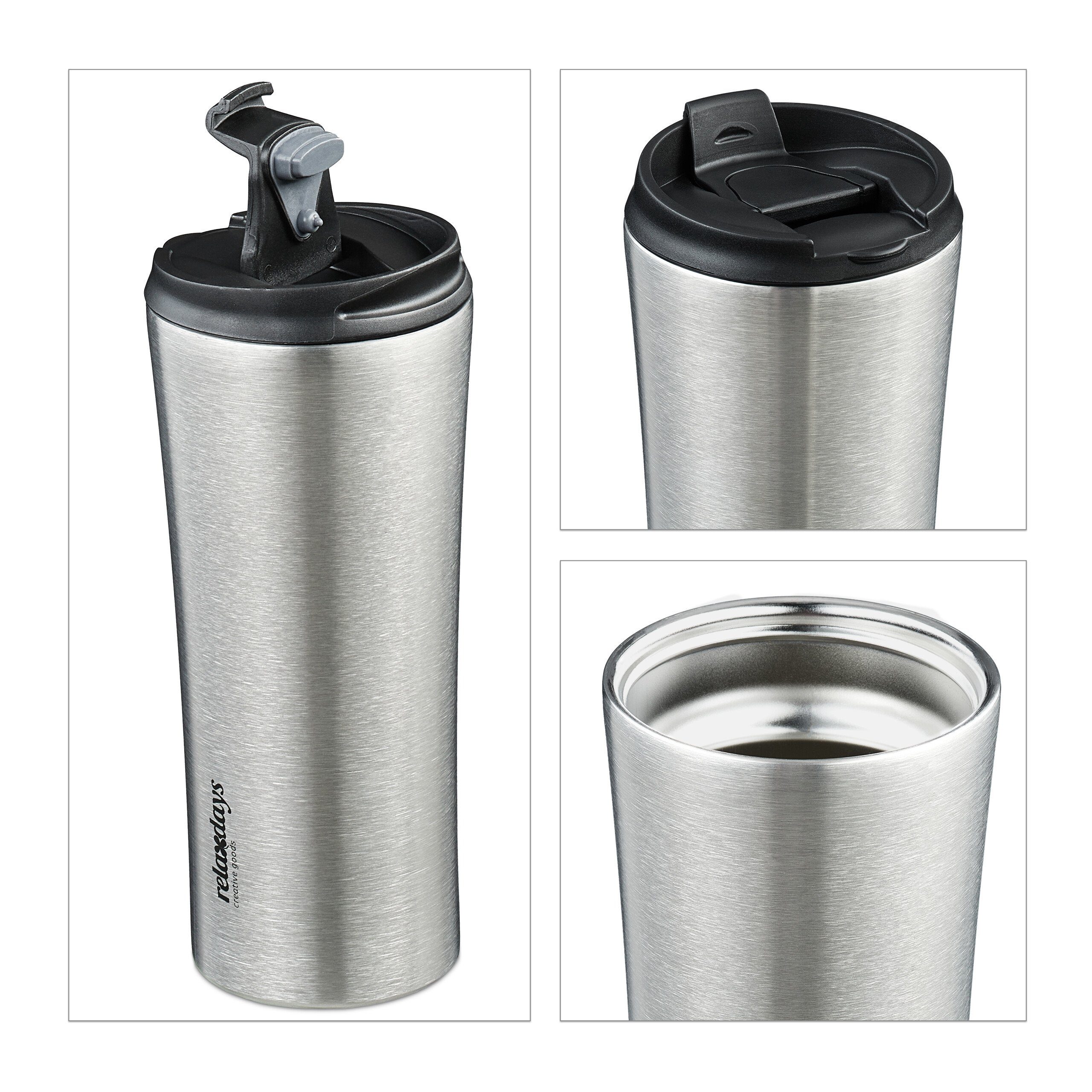 relaxdays Thermobecher Edelstahl 400ml, Edelstahl