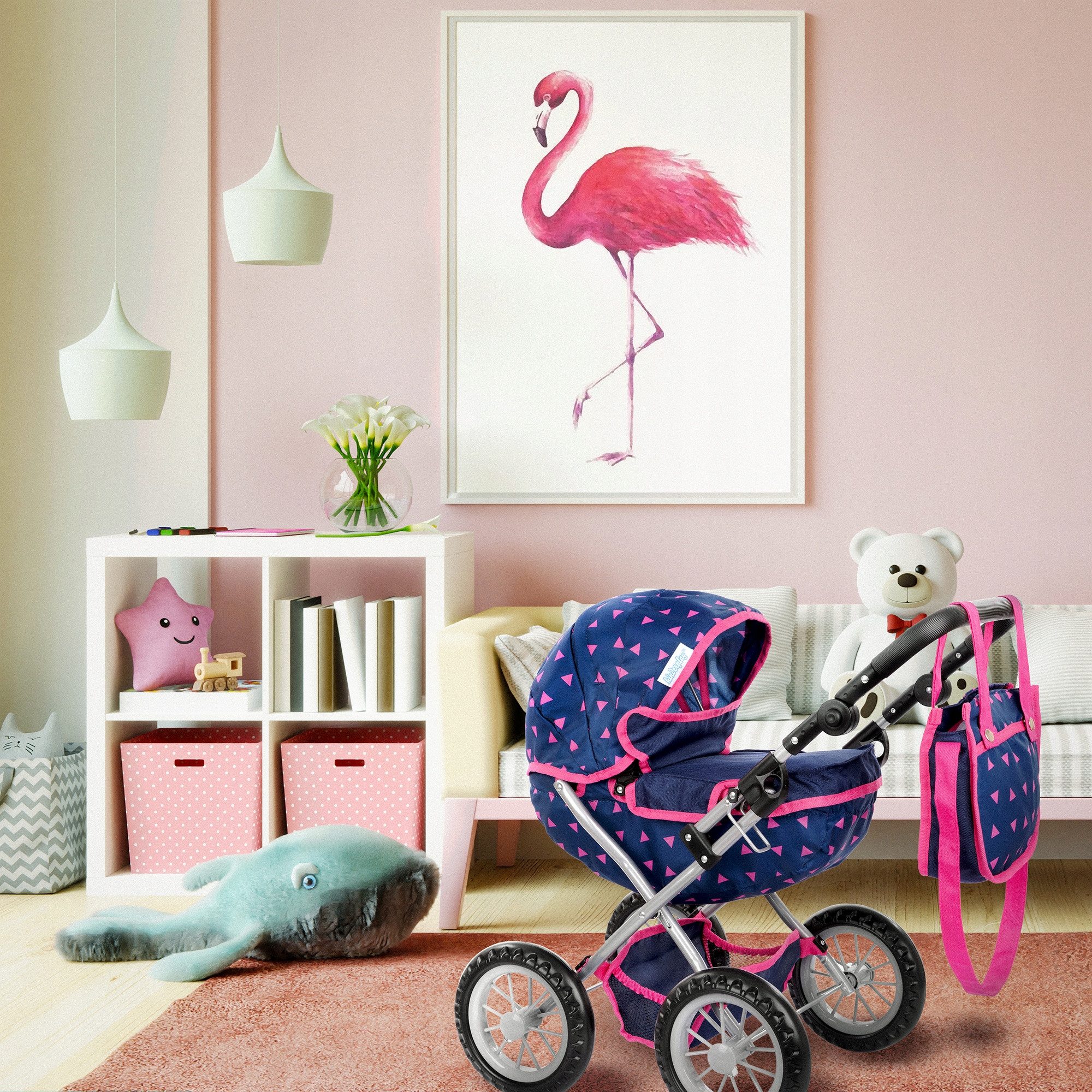 kinderplay Puppenwagen Puppenwagen mit Tasche – Höhenverstellbar – Spielspa günstig online kaufen