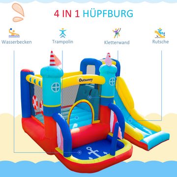 Outsunny Hüpfburg mit Gebläse, für Kinder von 3 bis 8 Jahren, (Rutsche, 14-tlg., Wasserpark), für Außenbereich, Mehrfarbig