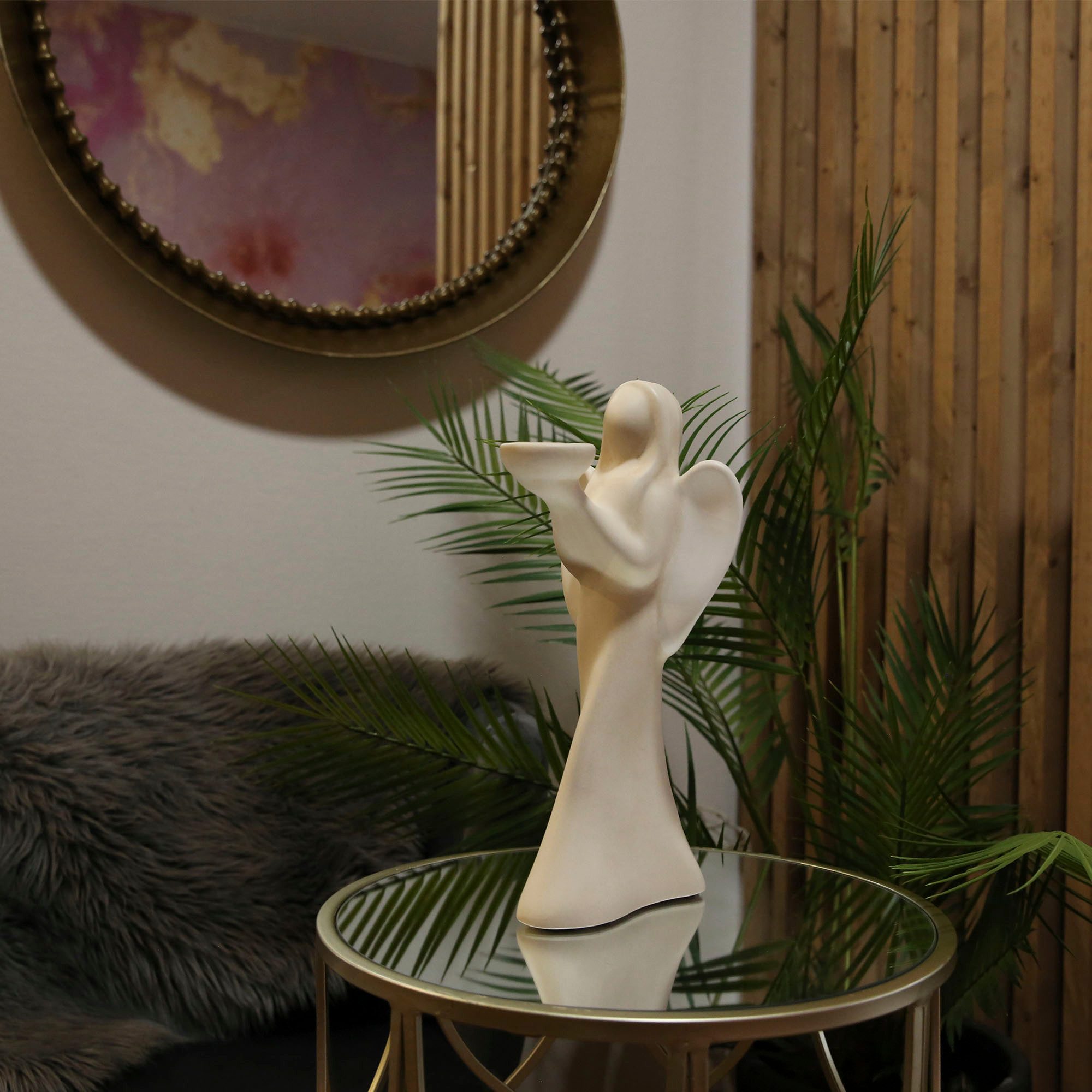 GILDE Engelfigur Engel "Gabi" mit Teelichthalter, Beschützer und Glücksbringer (1 St., Geschenkidee für viele Anlässe), aus Keramik, 37cm hoch, gefertigt in Europa, Handarbeit