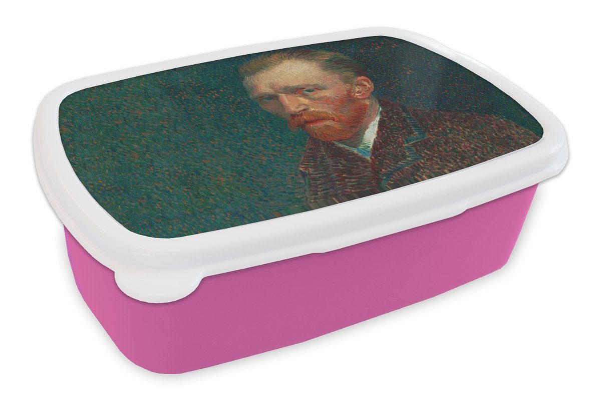 Meister MuchoWow Kunststoff Brotdose Snackbox, Kinder, Gogh - Van Erwachsene, für - Brotbox Mädchen, Kunst (2-tlg), - Alte Lunchbox Kunststoff, Selbstporträt, rosa