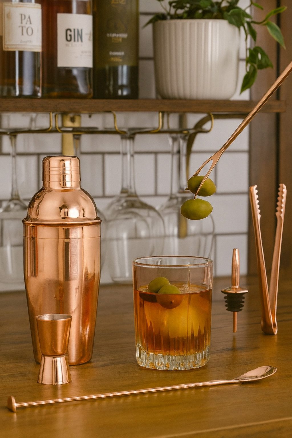 Mixcompany Gläser-Set Cocktail Barset aus Kupfer – 6-teiliges Set in Roségold mit Shaker