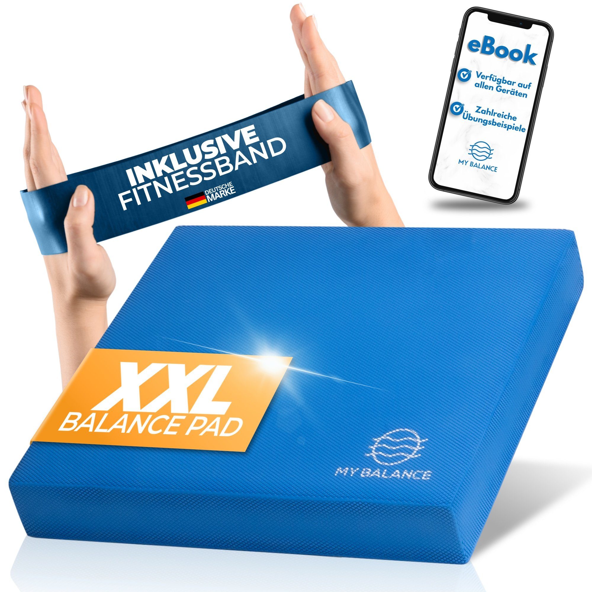 mit mit Widerstandsband My Widerstandsband XXL Balance-Pad Pad (Balance eBook, Pad Memoryschaum Balance & & Blau Widerstandsband & eBook), Balance - eBook, inkl.