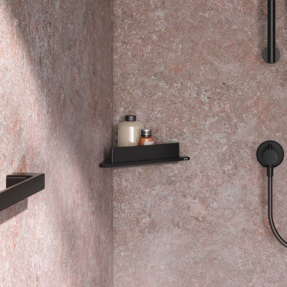 Keuco Duschablage ROSE, zum Kleben und Schrauben, mit Duschabzieher, schwarz matt