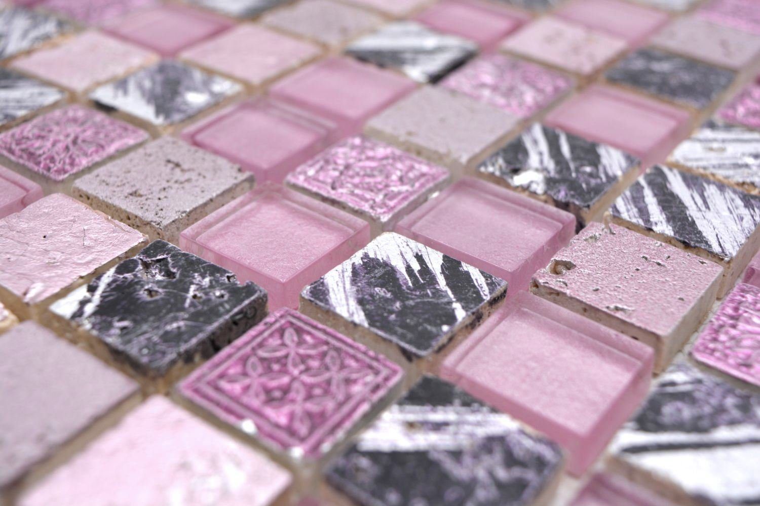 glänzend 10 Resin Mosani Mosaikfliesen Mosaik Glasmosaik pink Matten /