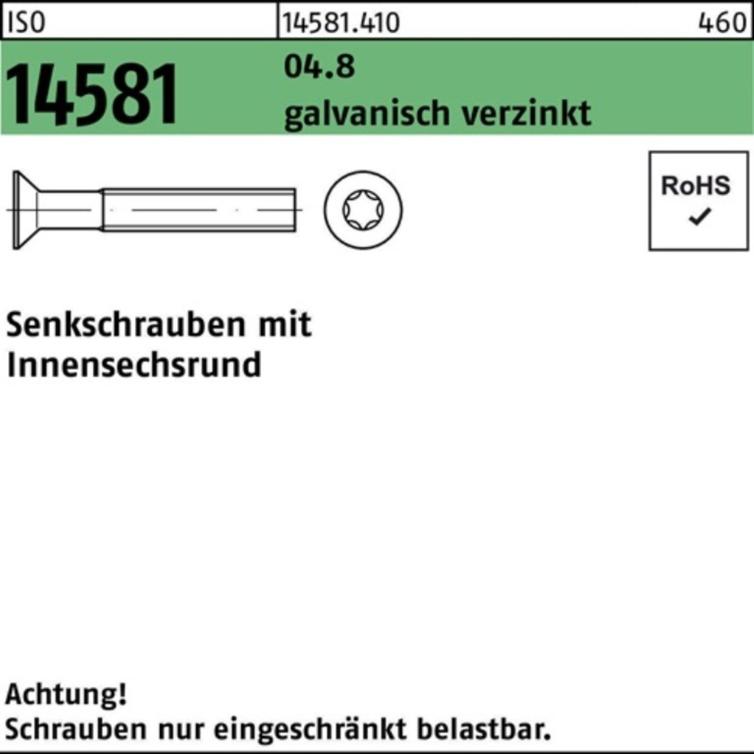 Reyher Senkschraube 200er Pack Senkschraube ISO 14581 ISR M6x60 T30 04.8 galv.verz. 200St. | Schrauben