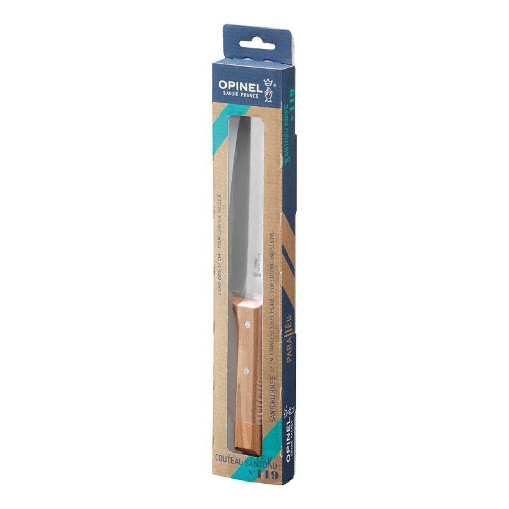 Opinel Santokumesser PARALLELE No 119 Santoku-Messer, rostfreier Stahl, Buchenholz-Griff, Ideal zum Schneiden von Fleisch, Fisch und Gemüse