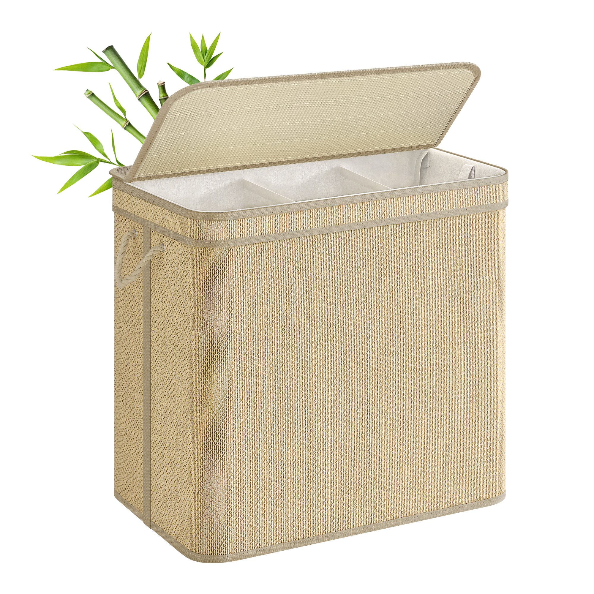 SONGMICS Wäschekorb, 3 Fächer,170 Liter,maschinenwaschbarer Wäschesack, naturfarben. Reduzierter Preis € 29,99. Unverbindliche Preisempfehlung € 49,99