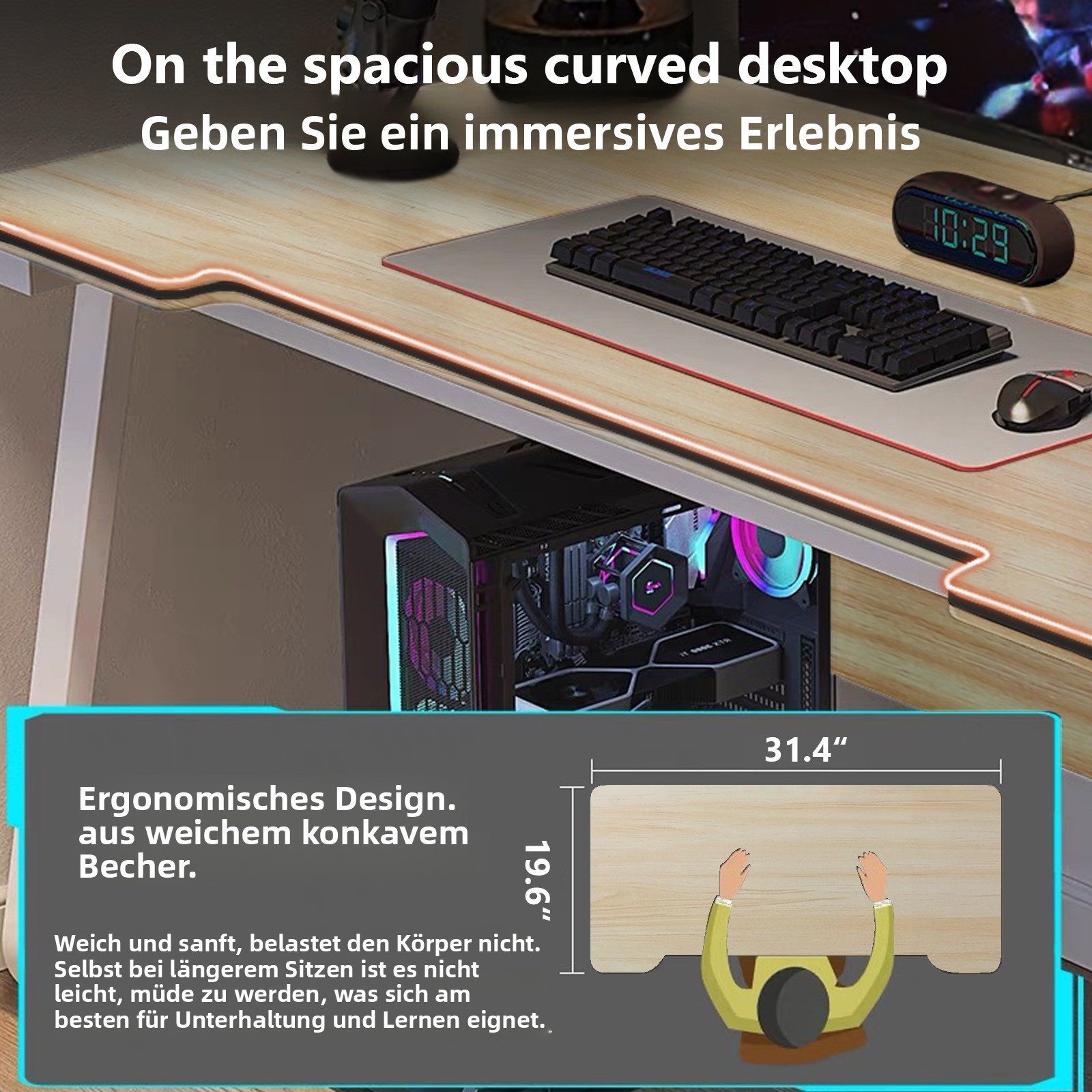 HDHNBA Computertisch moderner Schreibtisch aus Holzoptik‑Material, 80/100/120cm (1-St), für Zuhause und Büro, geeignet für Arbeit, Lernen und Gaming – Bild 3 von 5